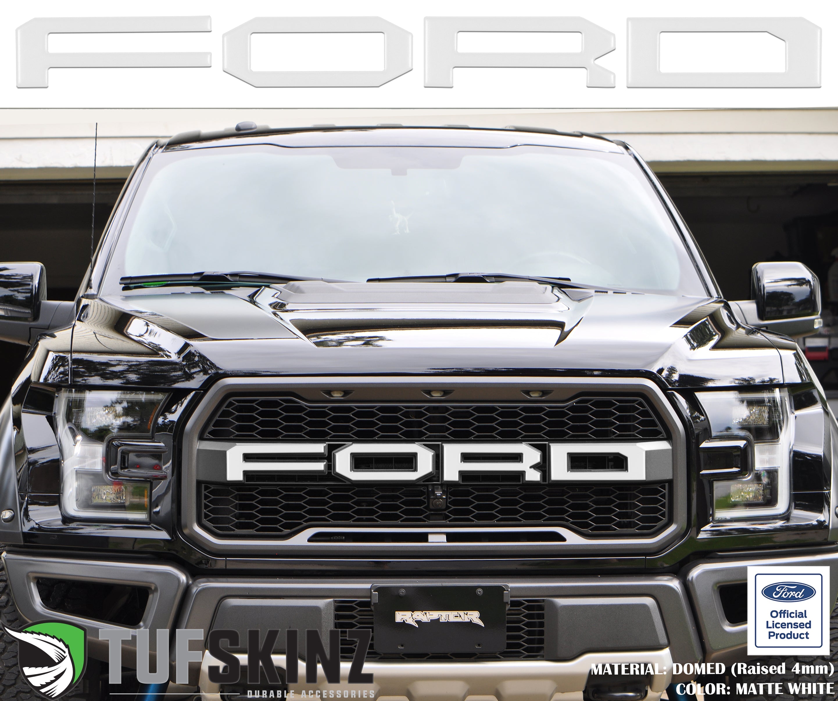 "FORD" Raptor Grill Lettering Overlays Fits 2015-2020 Ford F-150 Matte White