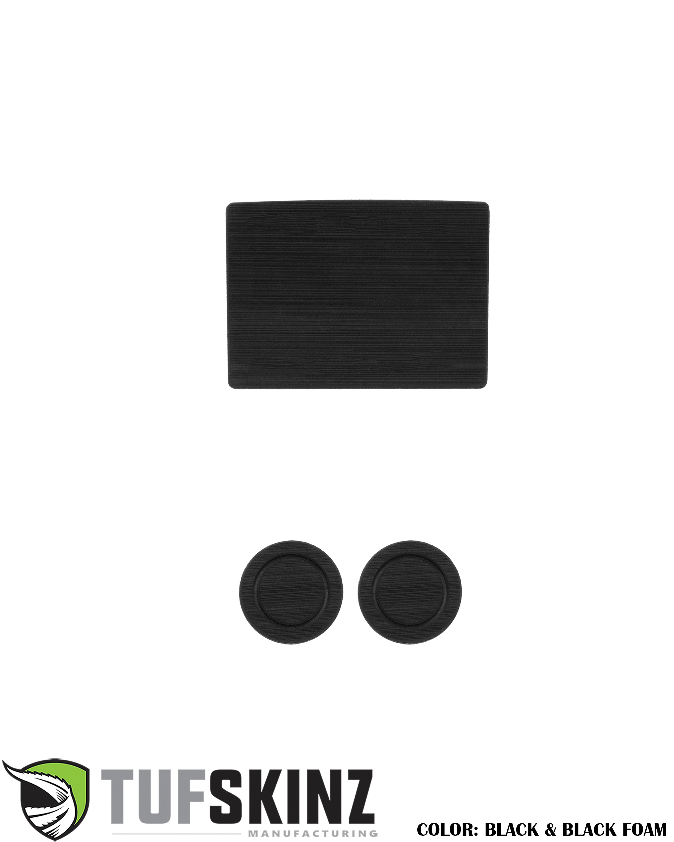 Black foam interior accessory trim kit for vehicle dash and buttons, Tufskinz logo