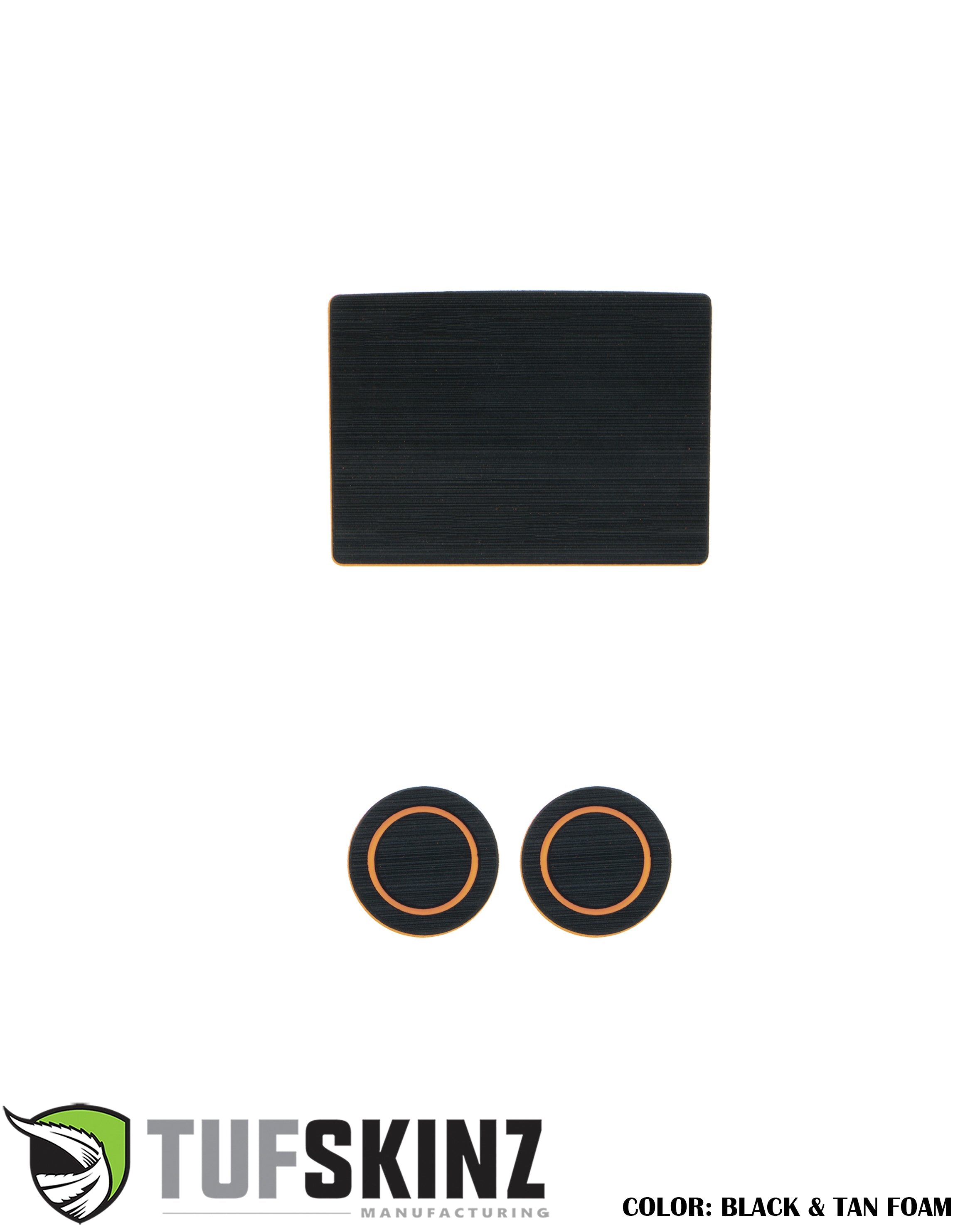Black and tan foam dashboard accessory kit for Toyota Tacoma, includes rectangular and round pieces.