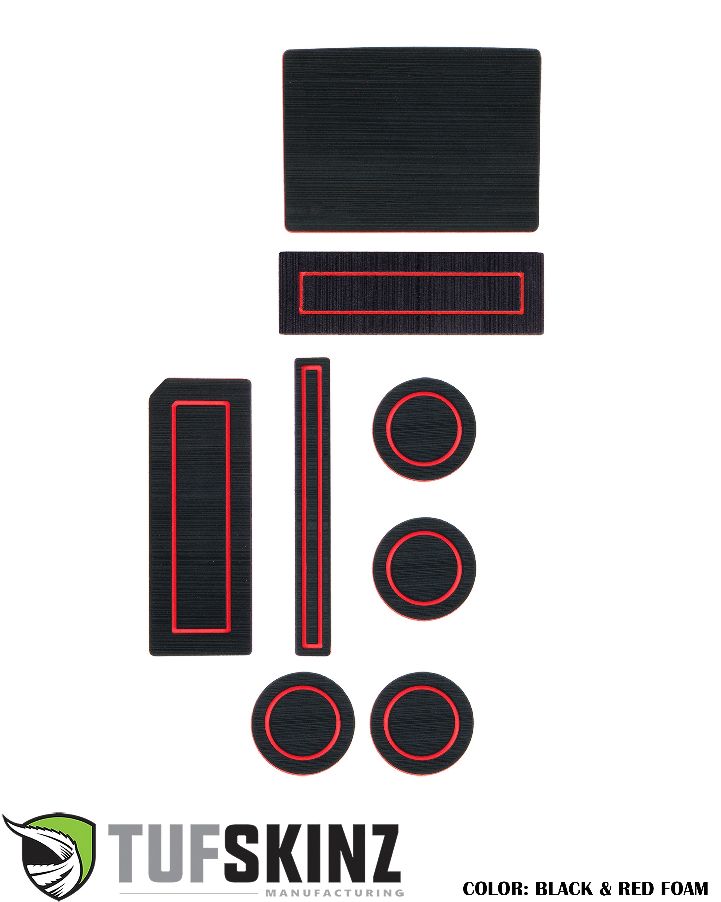 Black and red foam automotive interior trim accessory set for vehicle customization