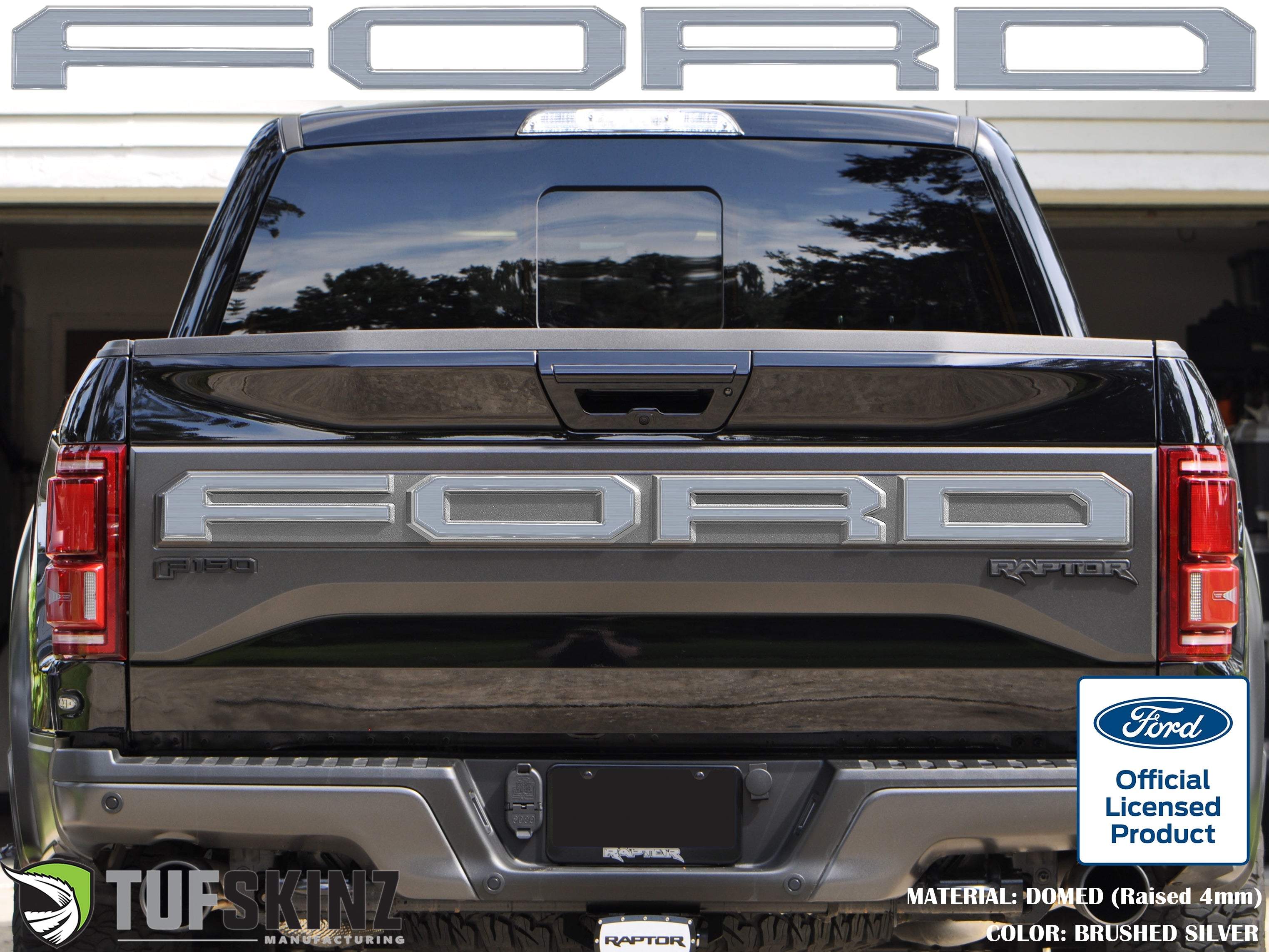 "FORD" Raptor Tailgate Overlays Fits 2019-2020 Ford F-150 2019-2020 Brushed Silver
