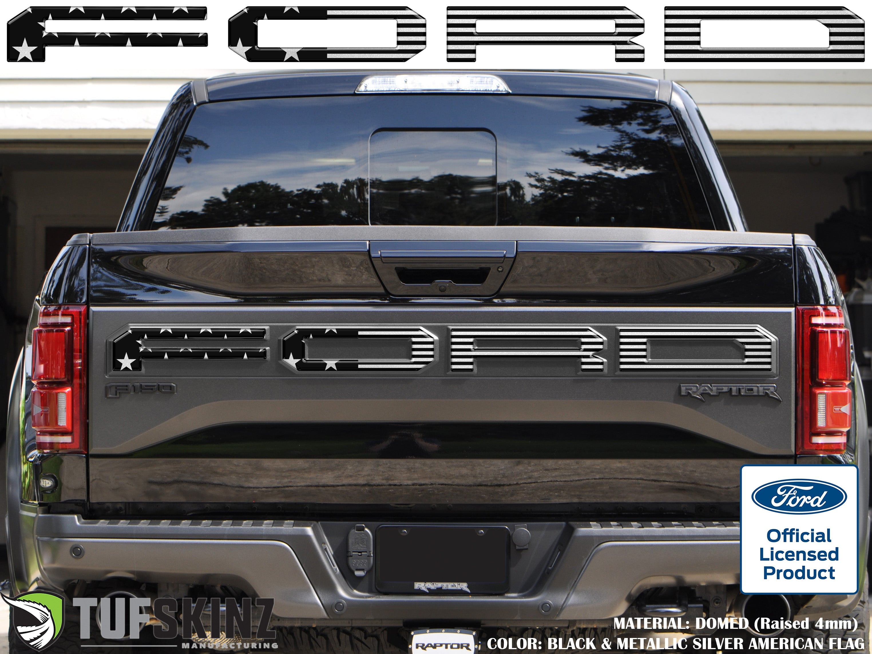 "FORD" Raptor Tailgate Overlays Fits 2019-2020 Ford F-150 2019-2020 Black/Sliver American Flag