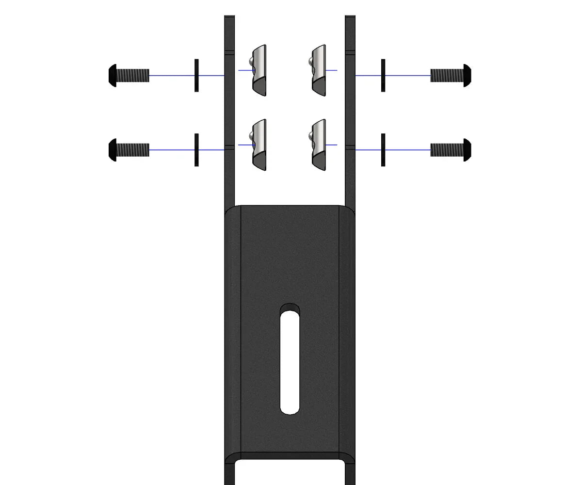 Overland vehicle accessory bracket with screws and T-nuts for mounting, black metal hardware