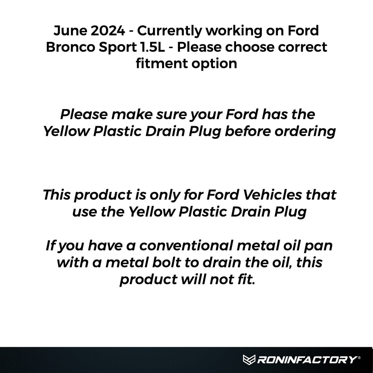 Ronin Factory easy oil drain plug for Ford F-150, Bronco and Ranger