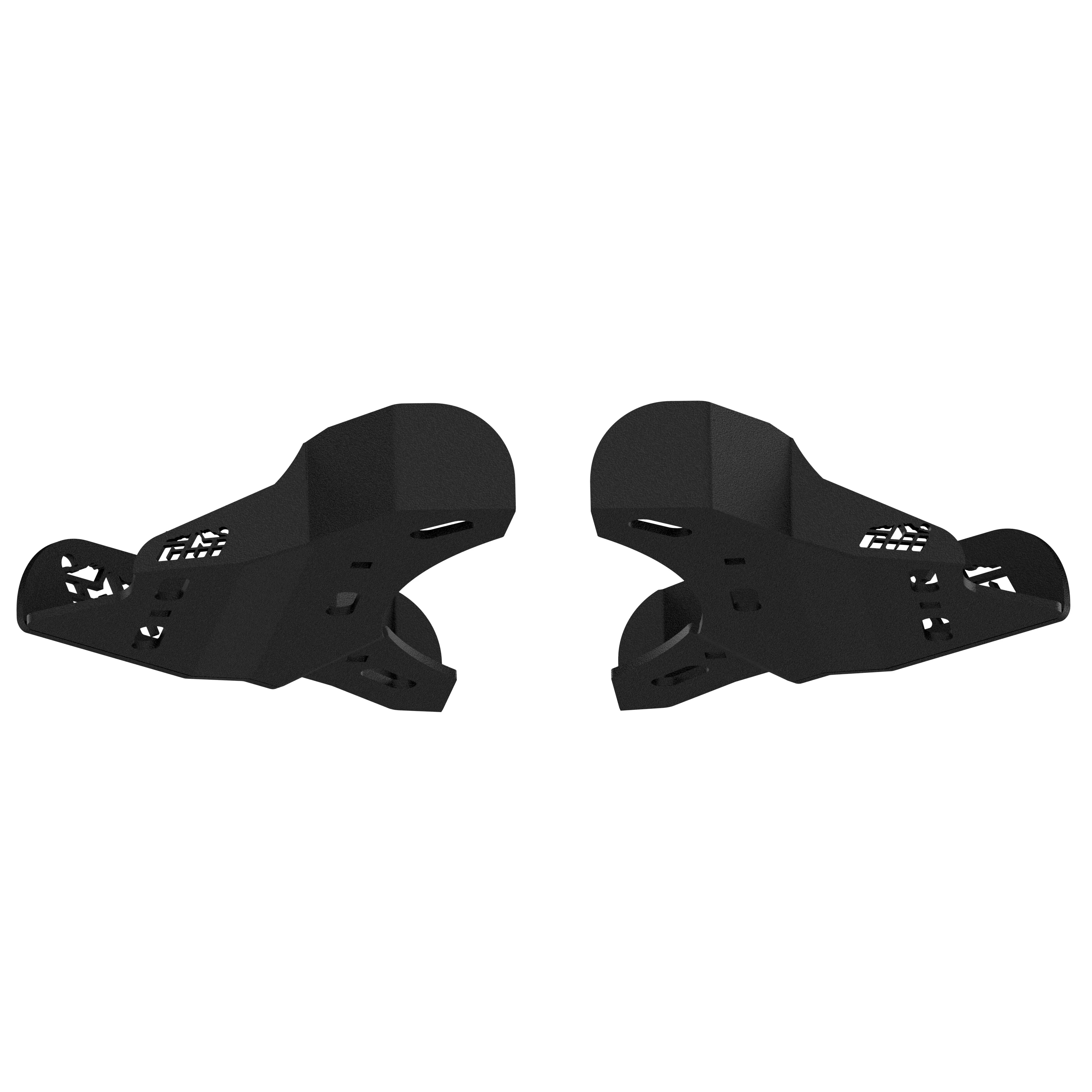 Pair of black metal off-road bumper end caps, rugged design, for overlanding vehicles