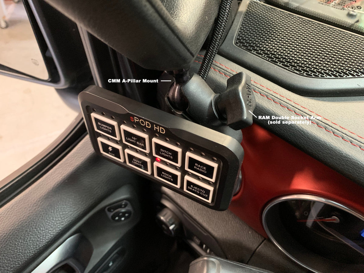Baja Designs CMM A-pillar 1-inch ball mount for 2018-2023 Jeep Wrangler JL and Gladiator