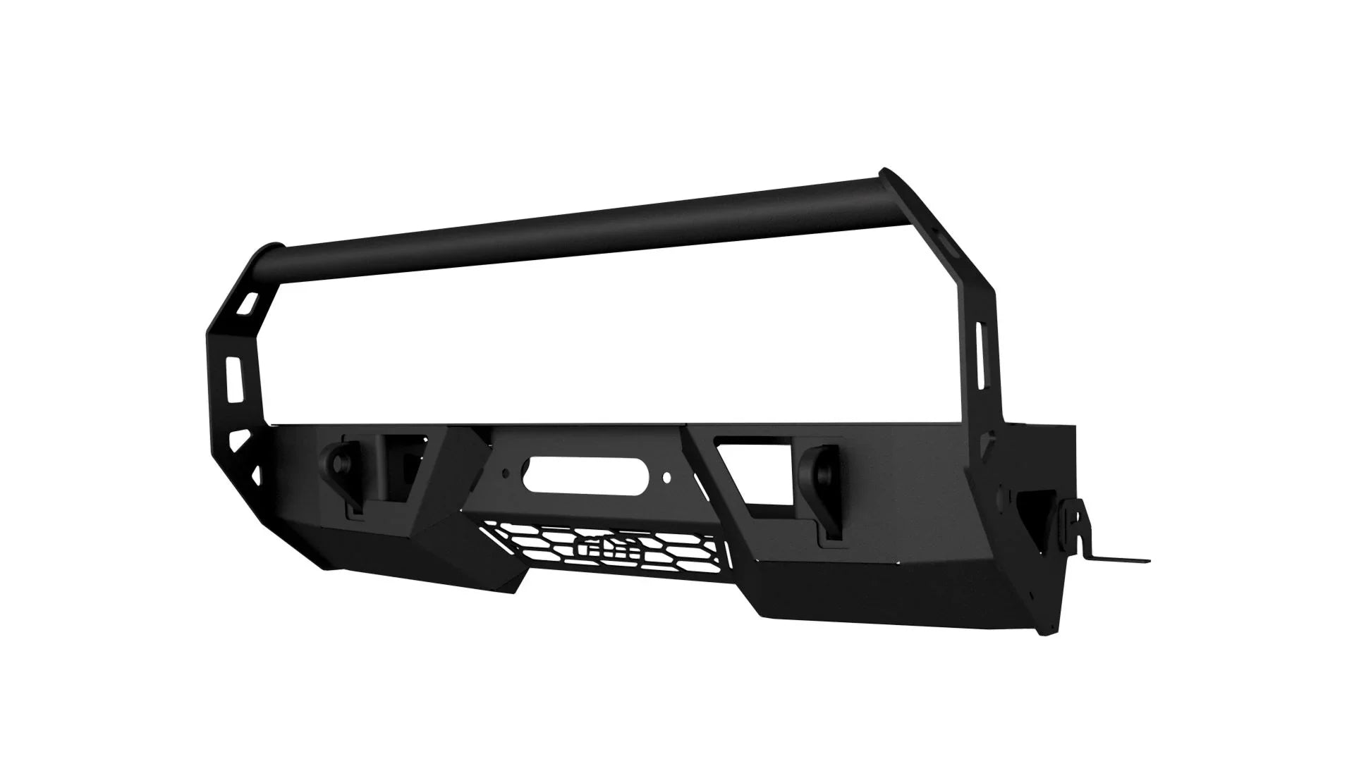 Heavy duty black steel off-road front bumper with grille guard for trucks and SUVs