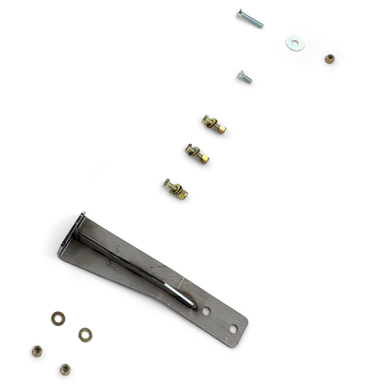 Gas tank hardware kit with mounting bracket, bolts, washers, and nuts for off-road vehicles
