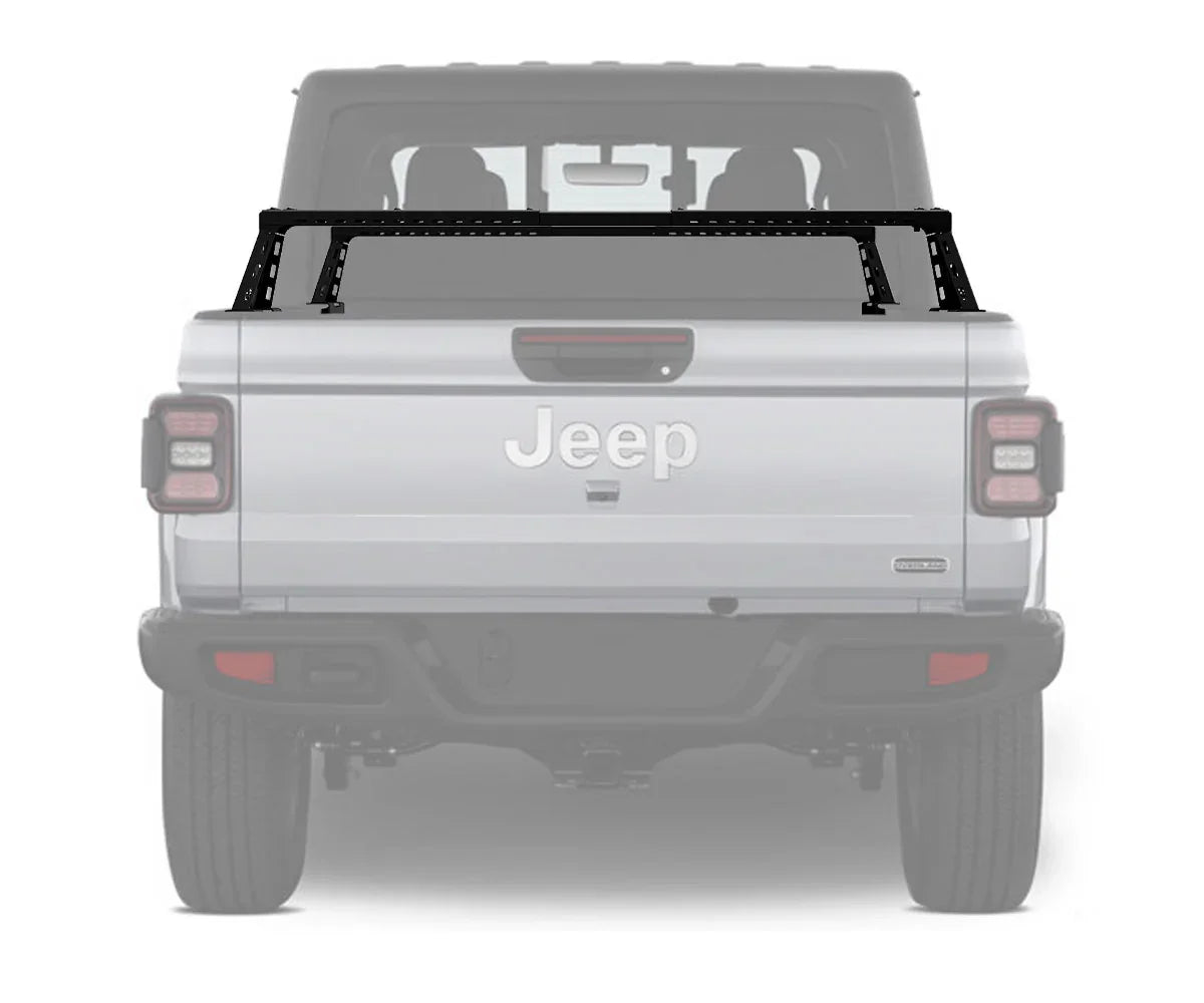 Jeep Gladiator bed bars rack for overlanding and camping gear, rear view