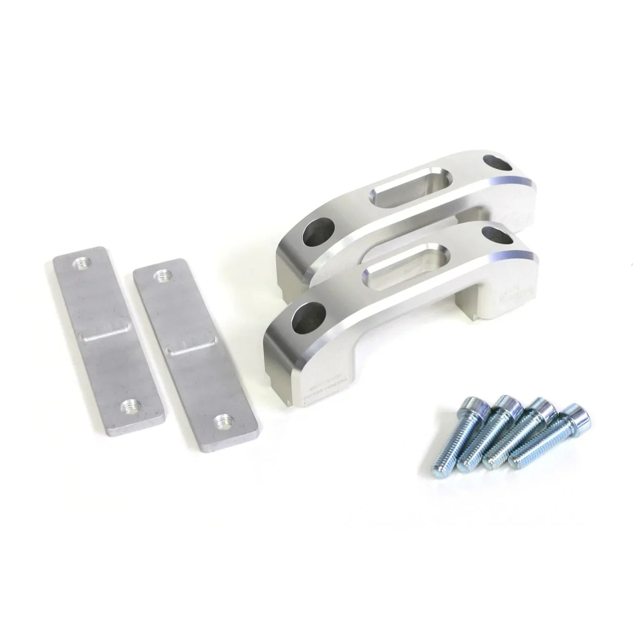 Silver anodized rail tie down kit with mounting brackets and bolts for overlanding vehicles