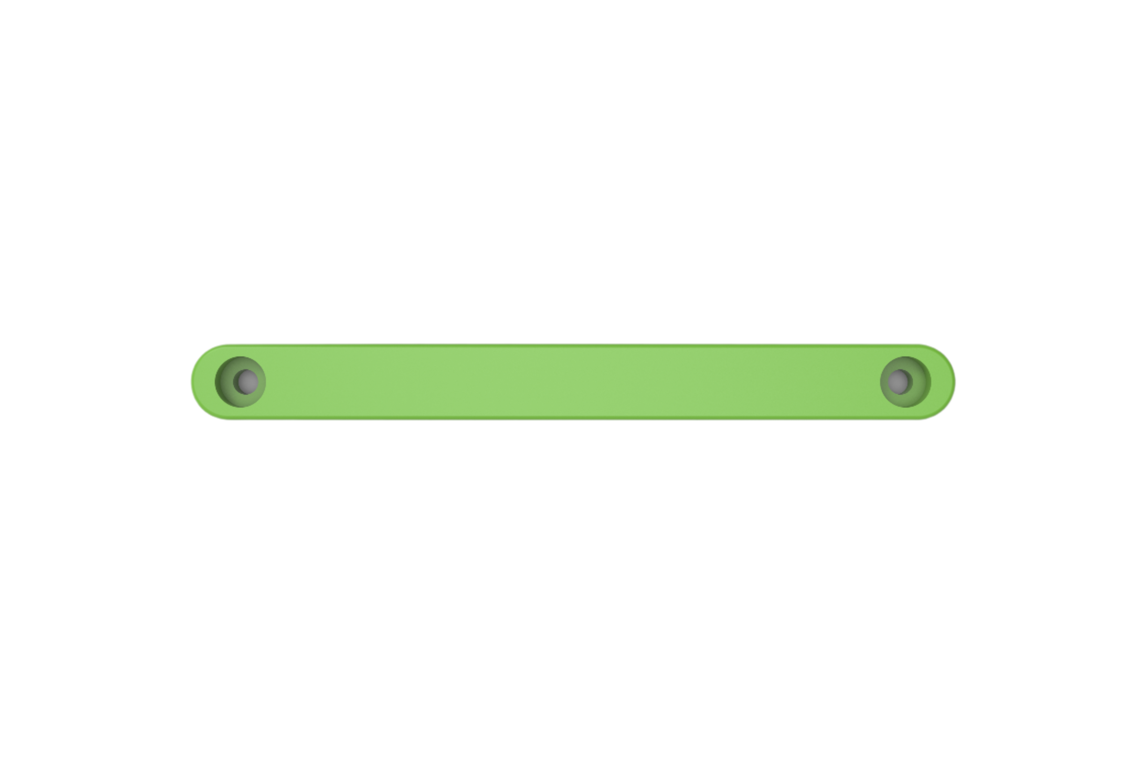 Green flat metal plate with two circular holes, automotive accessory part