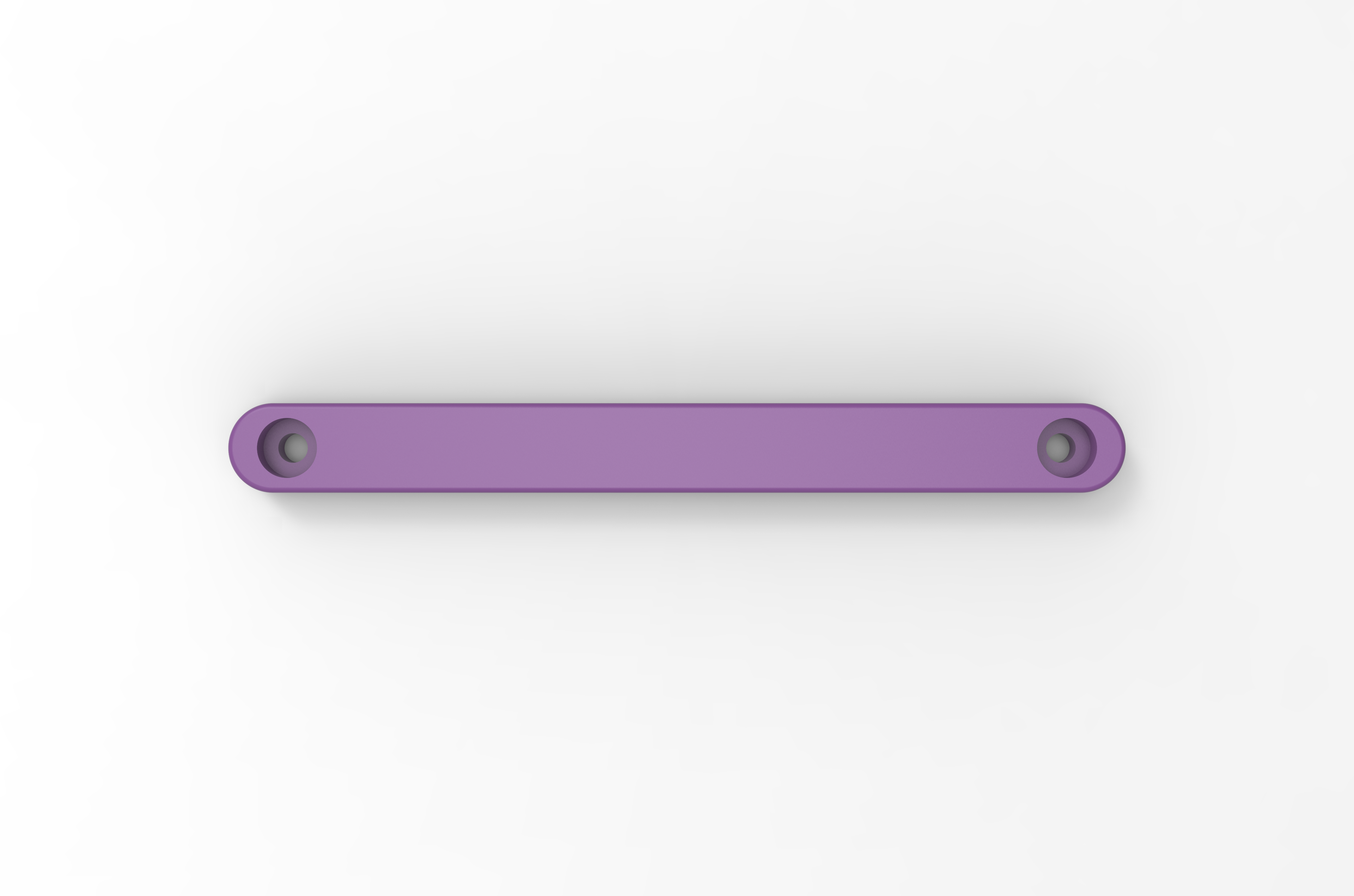 Purple metal mounting bar with two holes, top view, overlanding vehicle accessory