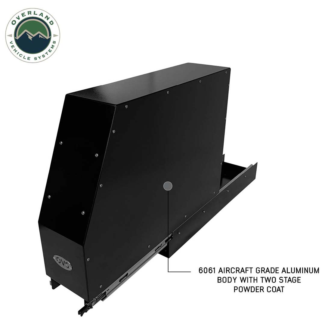 Overland Vehicle Systems Highline slide out camping storage system in black powder coat - view 2
