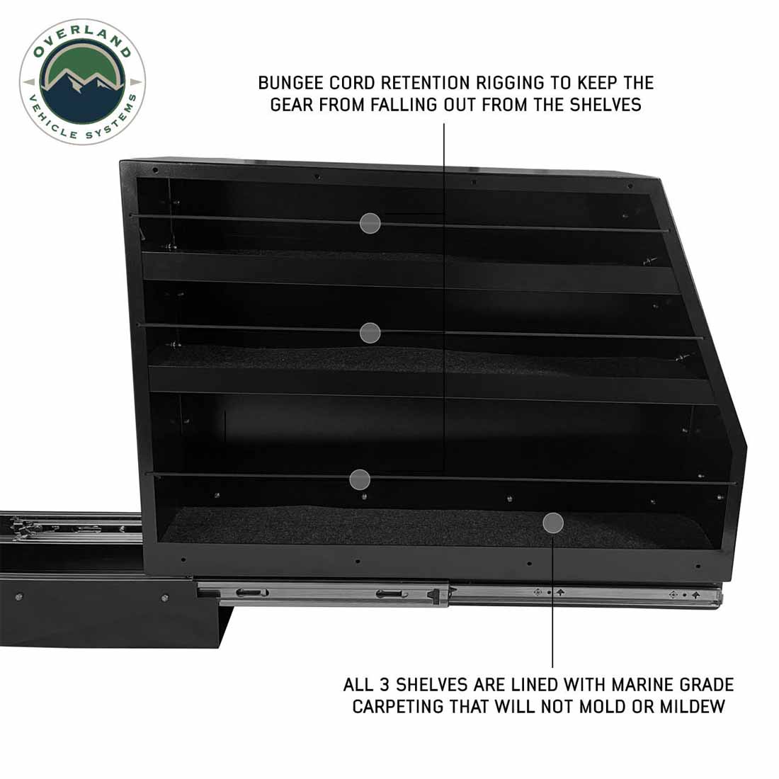 Overland Vehicle Systems Highline slide out camping storage system in black powder coat - view 3