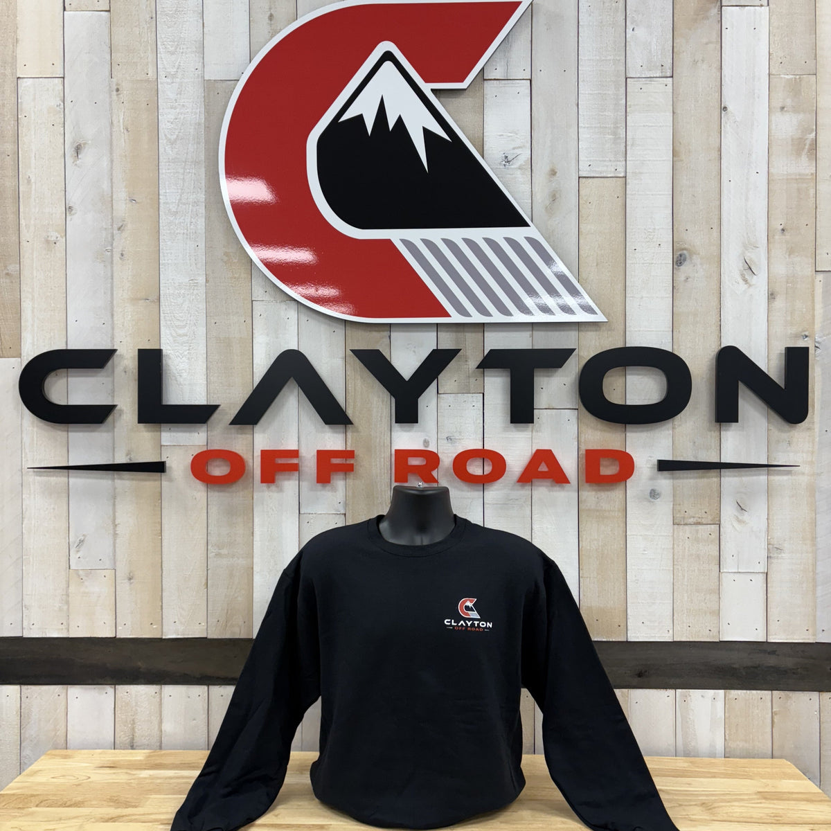 Clayton Off Road black crew-neck sweatshirt, universal fit