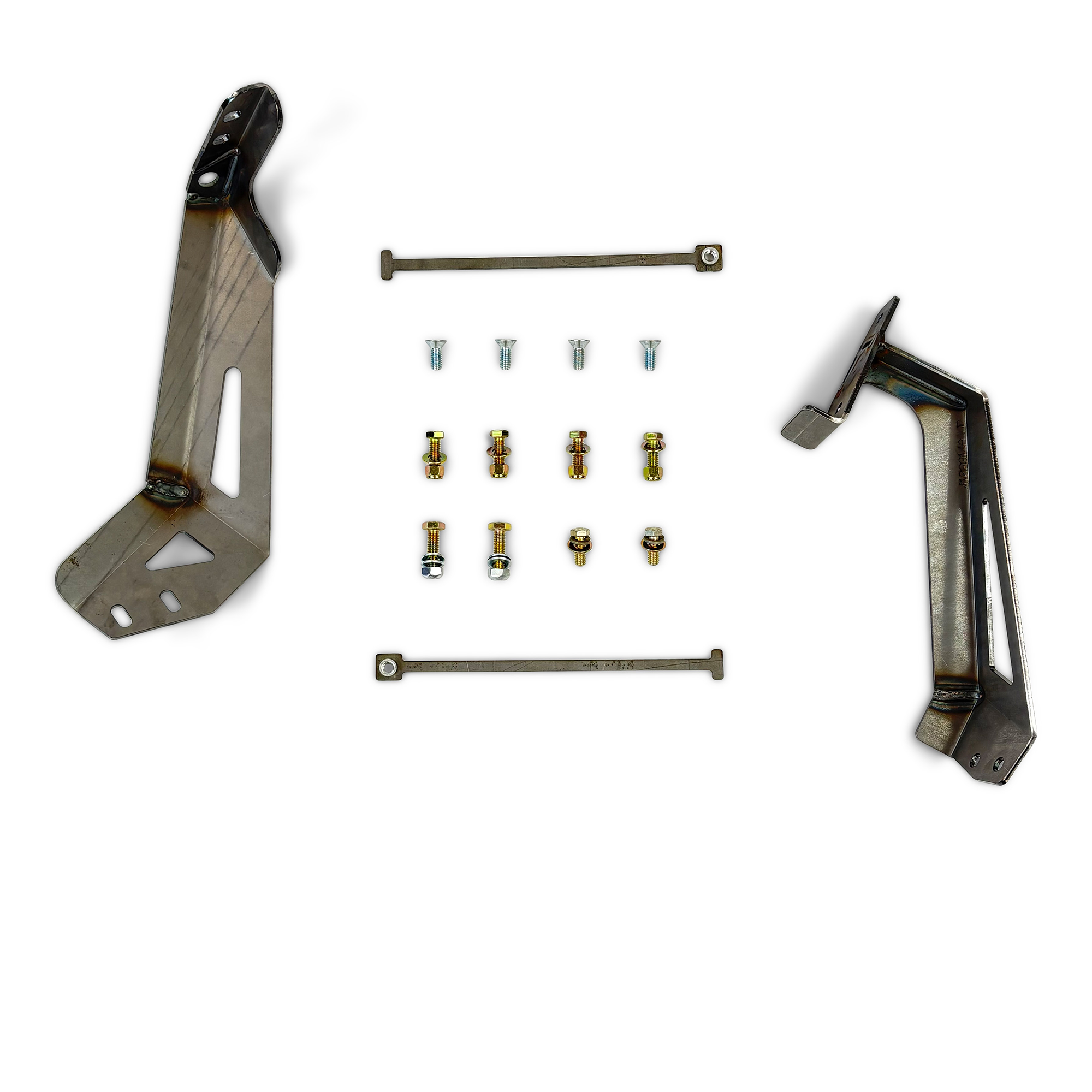 Steel mounting bracket kit with bolts and hardware for off-road vehicle accessories