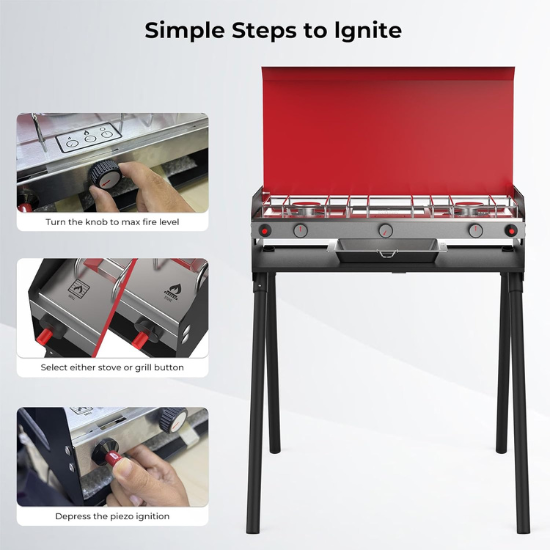Camplux Propane Camping Stove 2 Burners & 1 Grill, 15,000 BTU Auto-Ignition