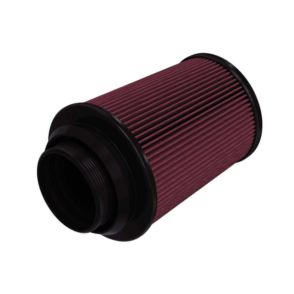 Red S&B Intake Replacement Filter for 75-5085-1 with black top and bottom on a transparent background