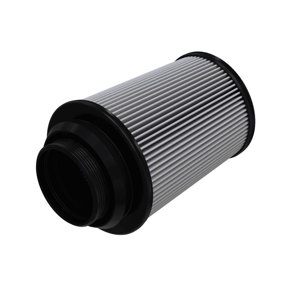 Dry Extendable S&B Intake Replacement Filter for 75-5085-1 with black top and bottom on a transparent background