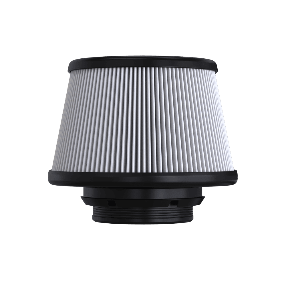 Dry Extendable S&B Intake Replacement Filter with black top and bottom on a transparent background