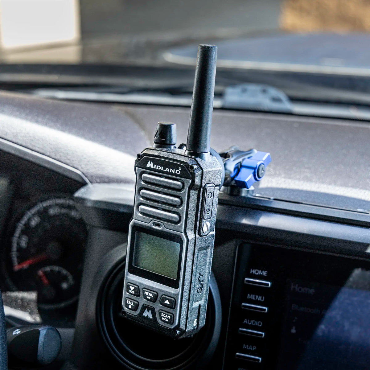 Tackform Midland and Cobra magnetic handheld radio holder, Assault Track Picatinny base and 3.5" arm, universal fit