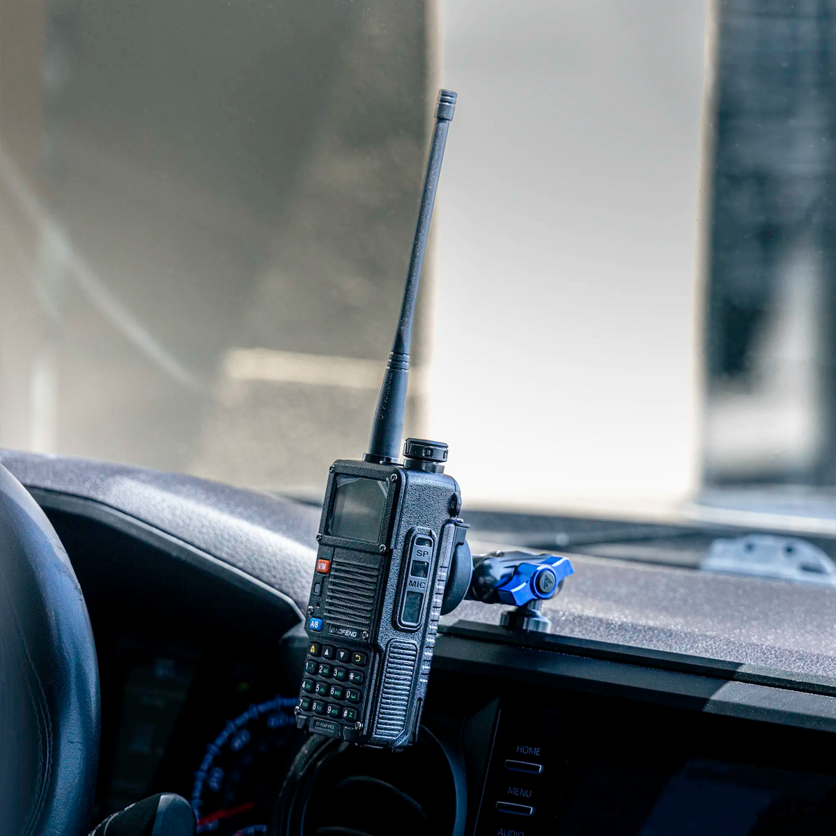 Tackform universal magnetic handheld radio holder, Slim Track base and 8" arm, universal fit