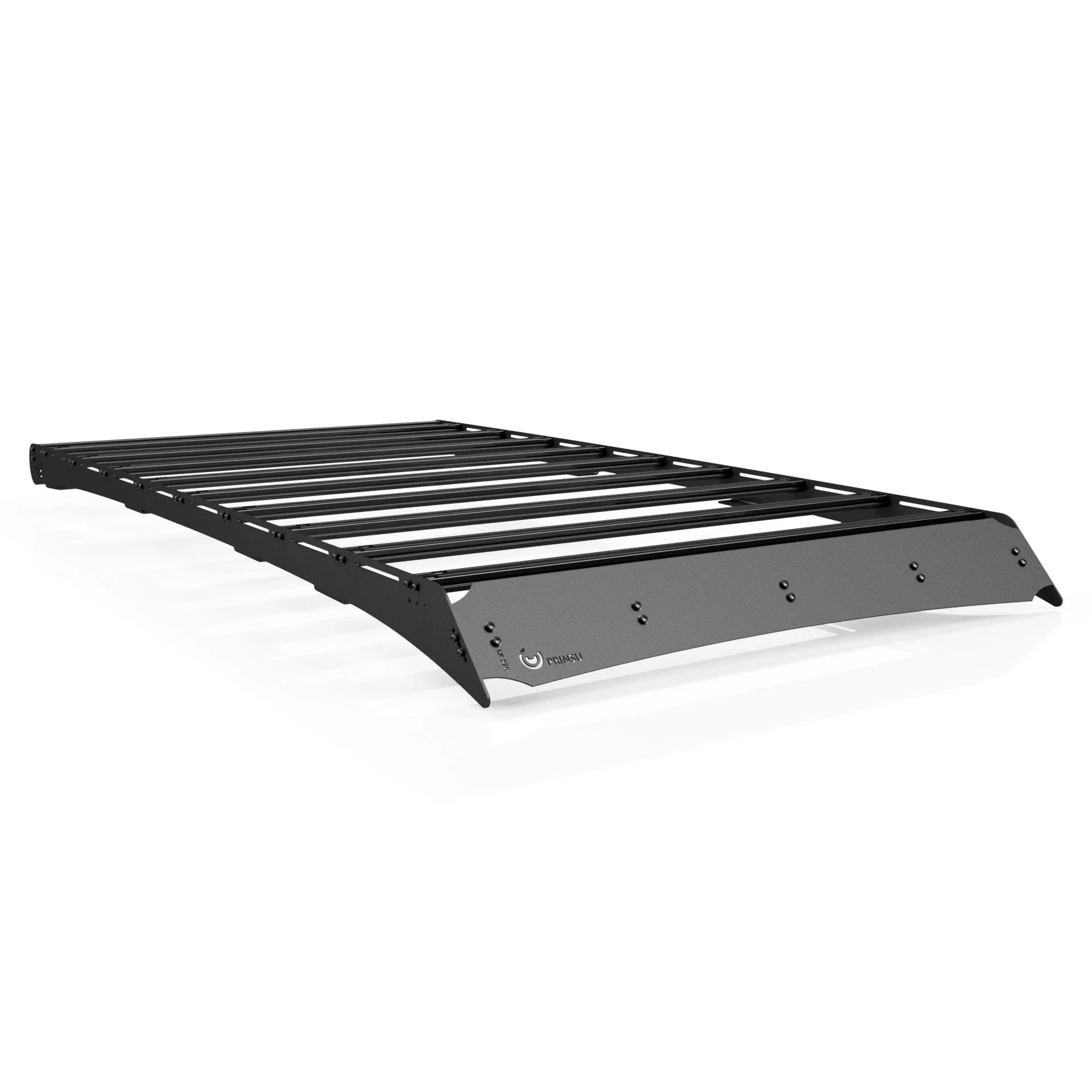 Black roof rack for Toyota LX 570, heavy-duty overland cargo carrier, angled view
