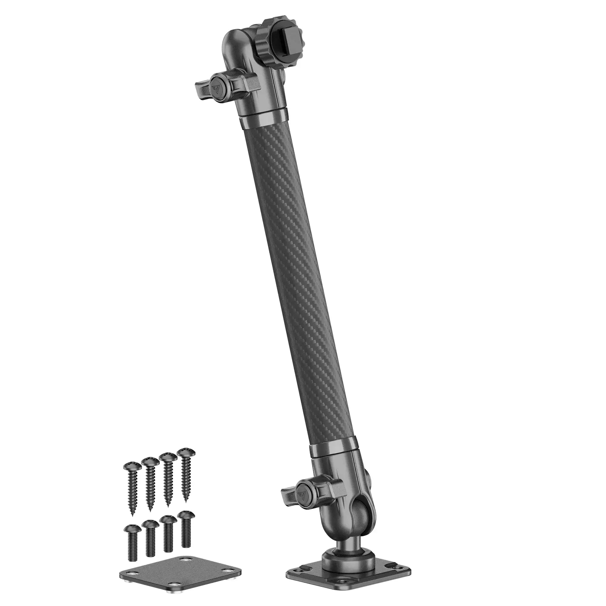 Adjustable carbon fiber support rod with mounting base and screws for vehicle outfitting