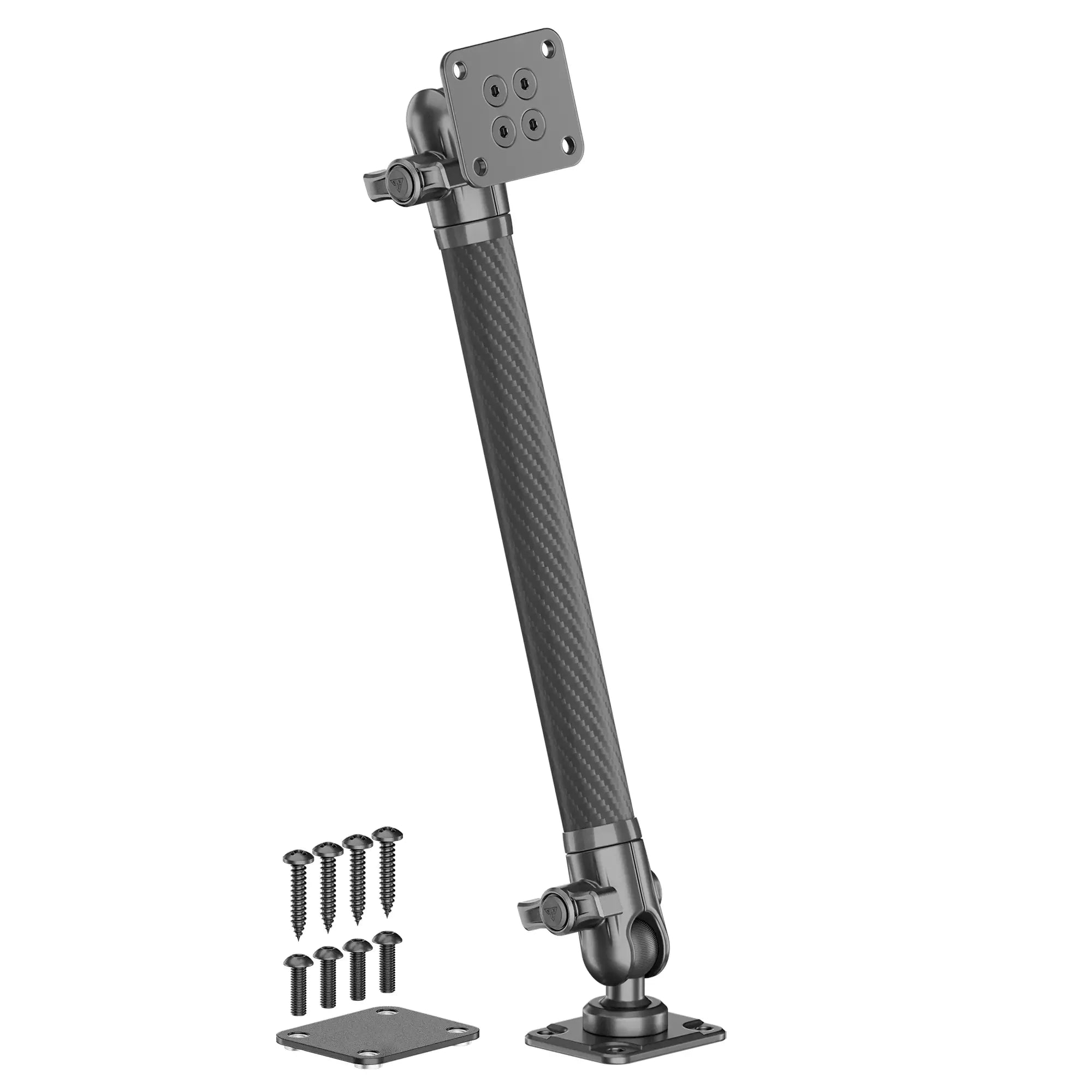 Adjustable carbon fiber vehicle accessory mounting arm with hardware for overlanding