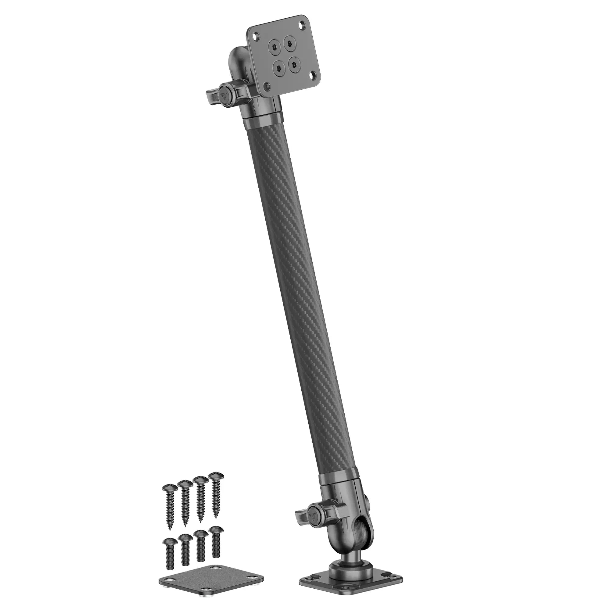 Adjustable telescoping support pole with mounting plates and screws for overlanding gear