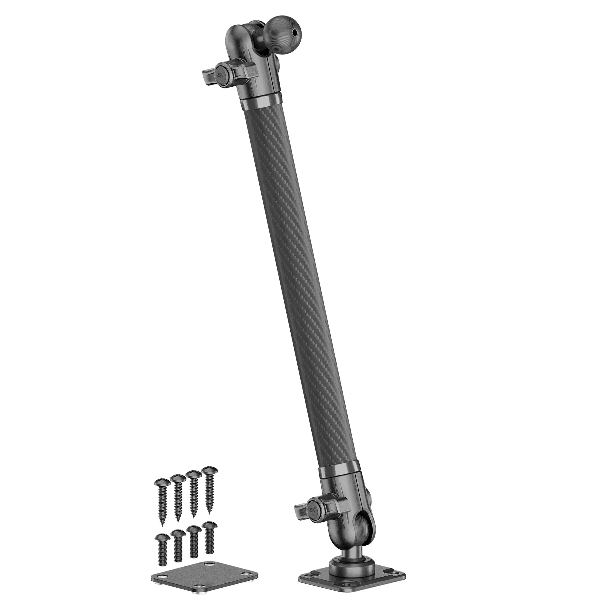 Adjustable carbon fiber vehicle mounting support arm with screws and mounting plates