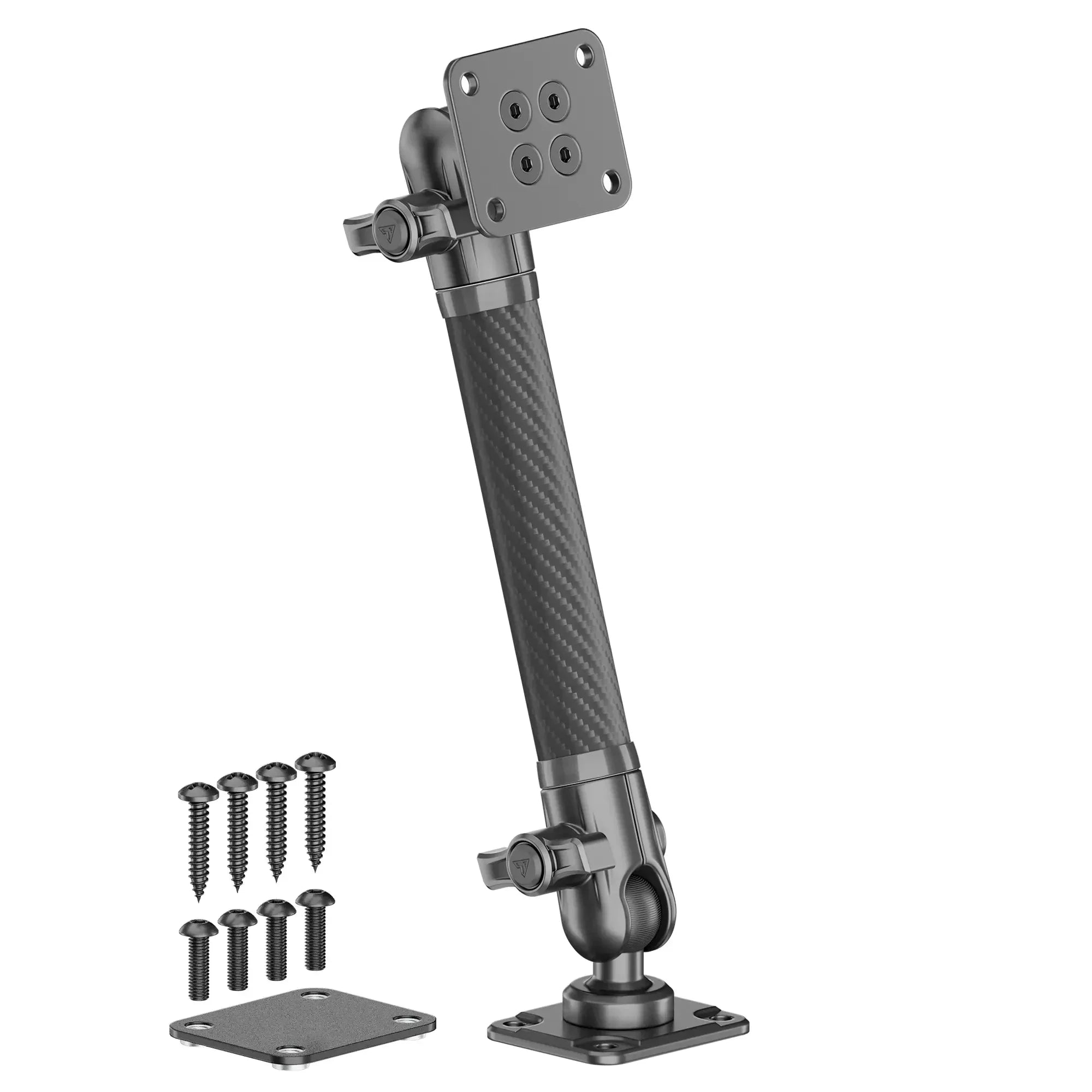 Adjustable carbon fiber vehicle mounting arm with screws for overlanding gear installation