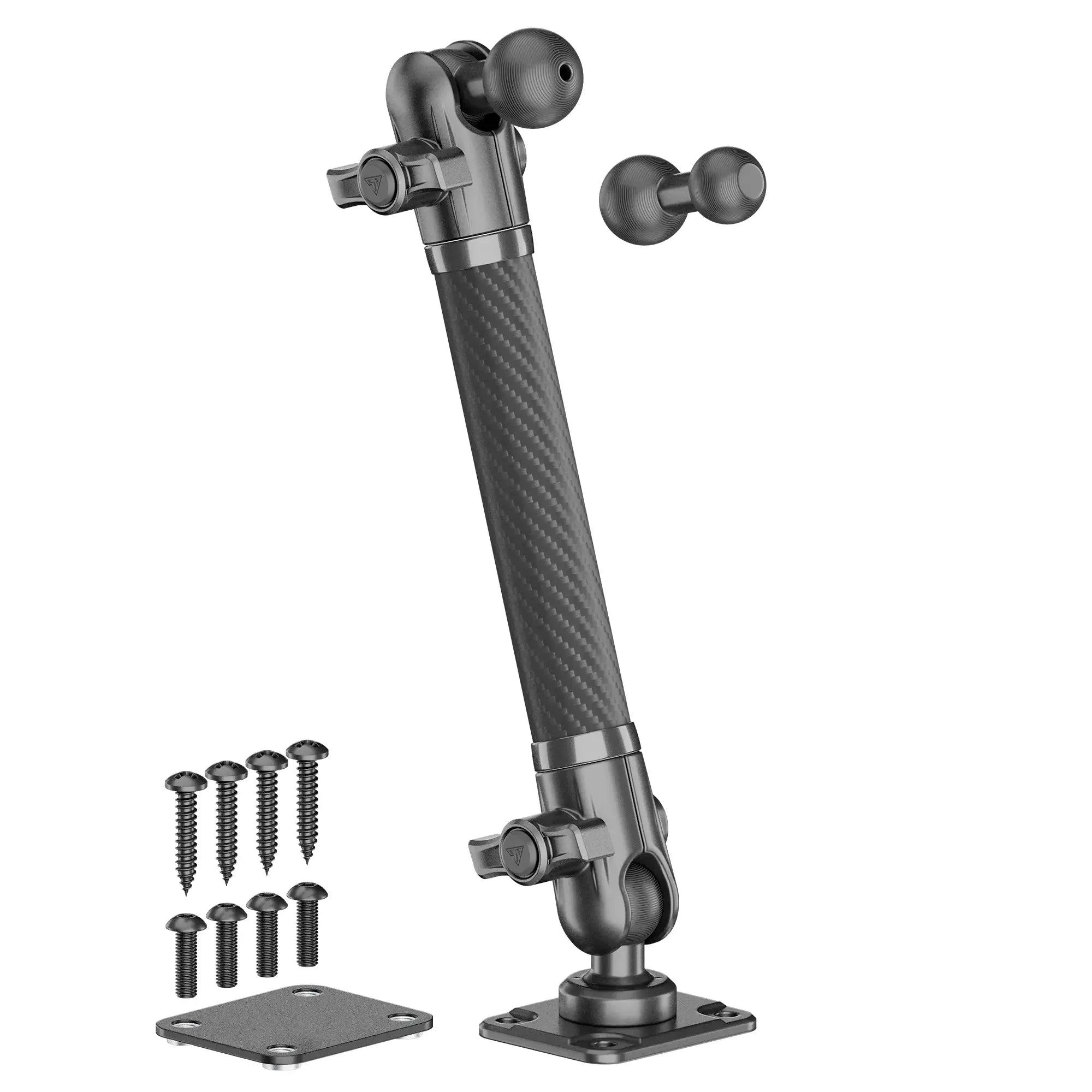 Adjustable carbon fiber vehicle accessory mounting arm with screws and plates for overlanding