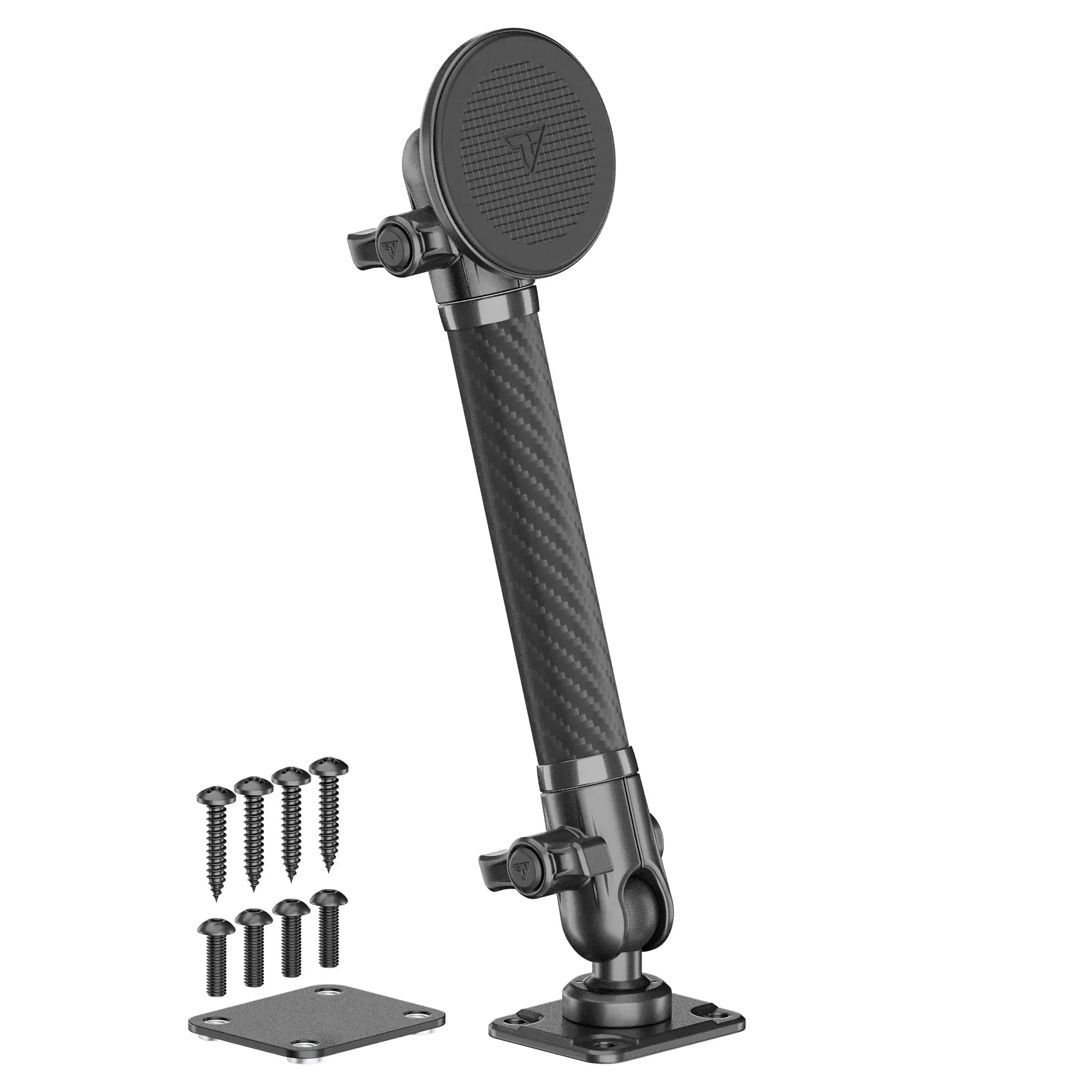 Adjustable carbon fiber vehicle accessory mount arm with screws and base plates