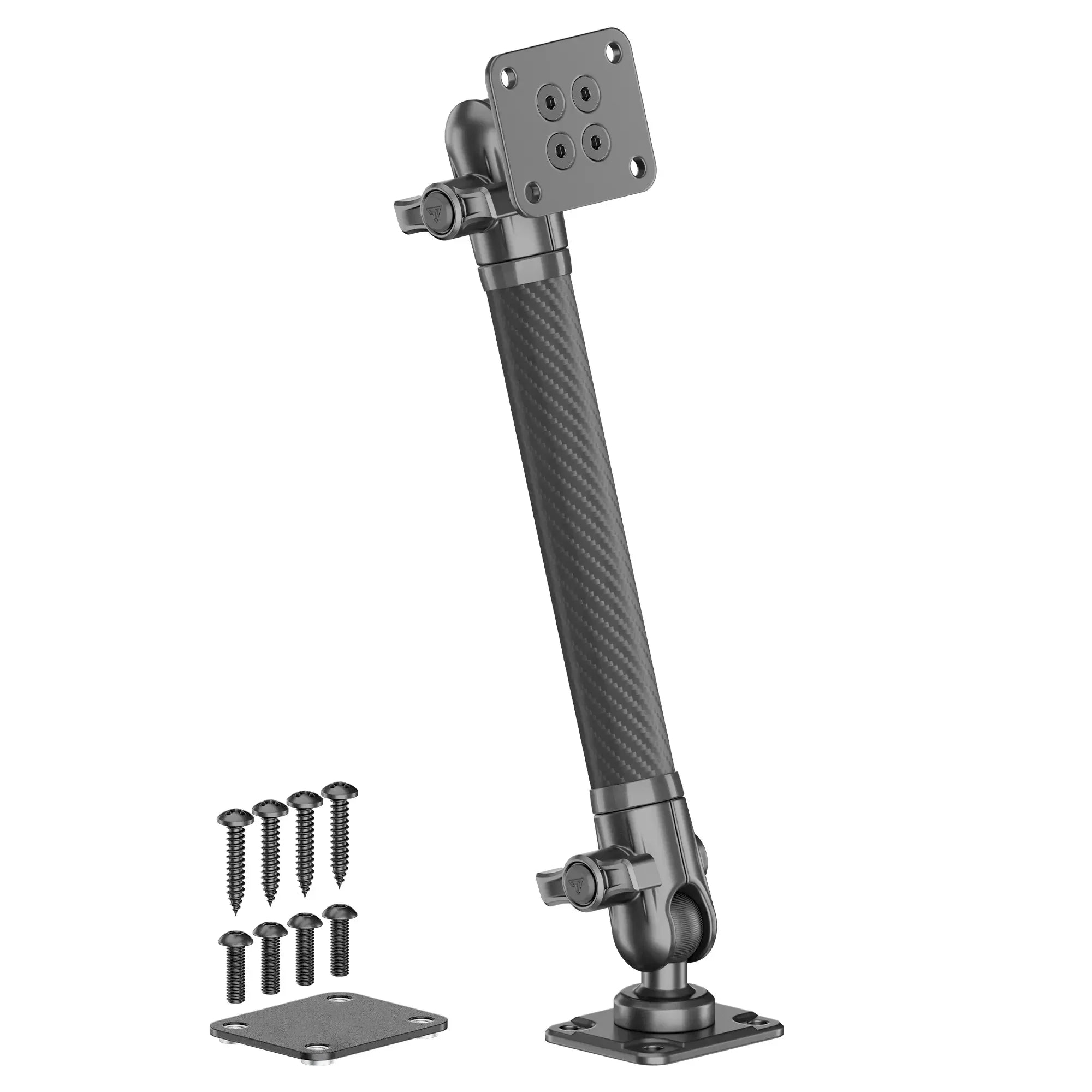Adjustable carbon fiber mounting arm with base plates and screws for off-road vehicle accessories