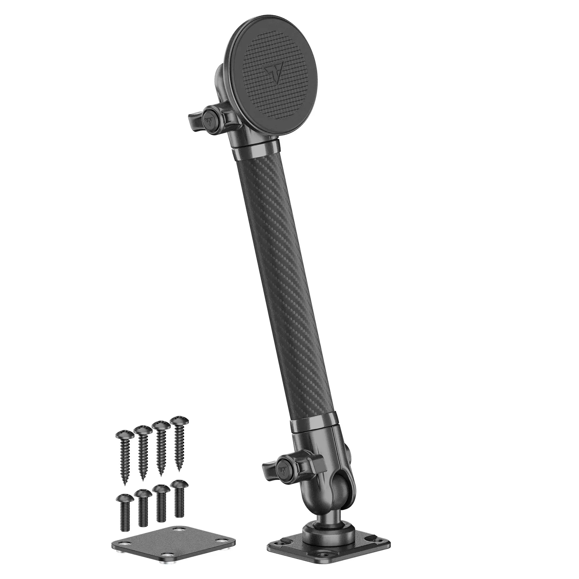 Adjustable carbon fiber accessory mount for vehicle interior with screws and base plates