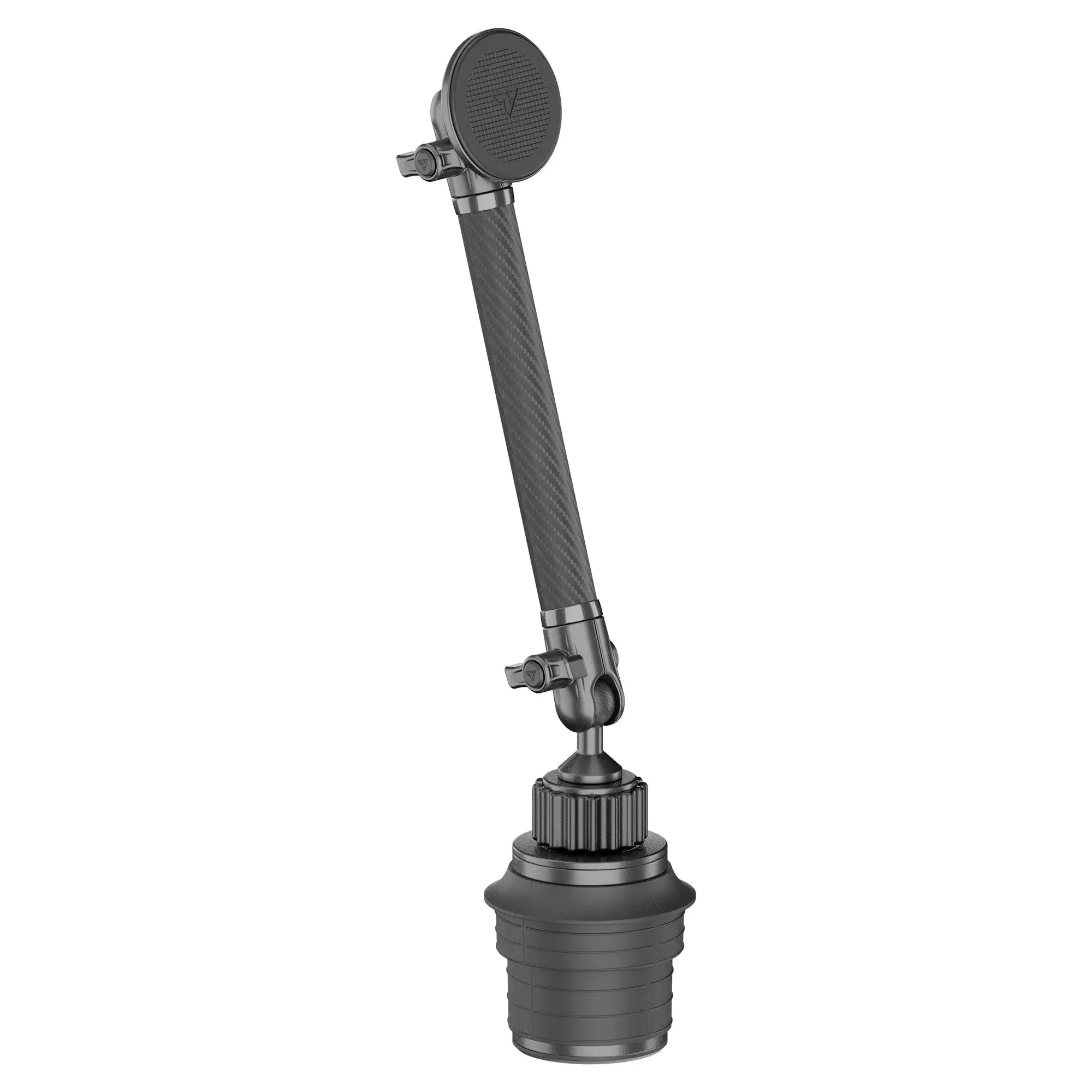 Adjustable black off-road gear mounting accessory with textured handle and locking joints