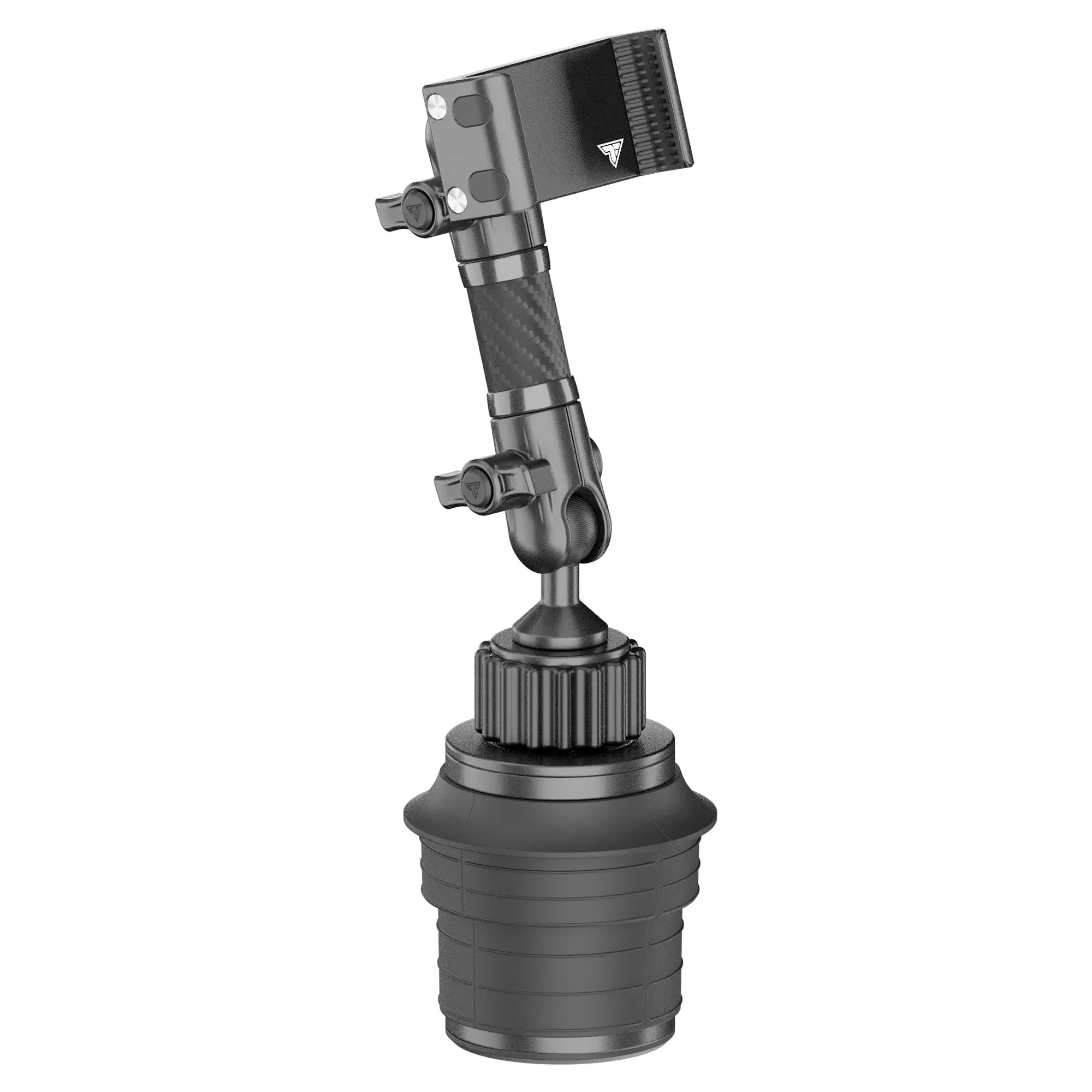 Adjustable black adventure gear mount for overlanding vehicles, isolated on white background
