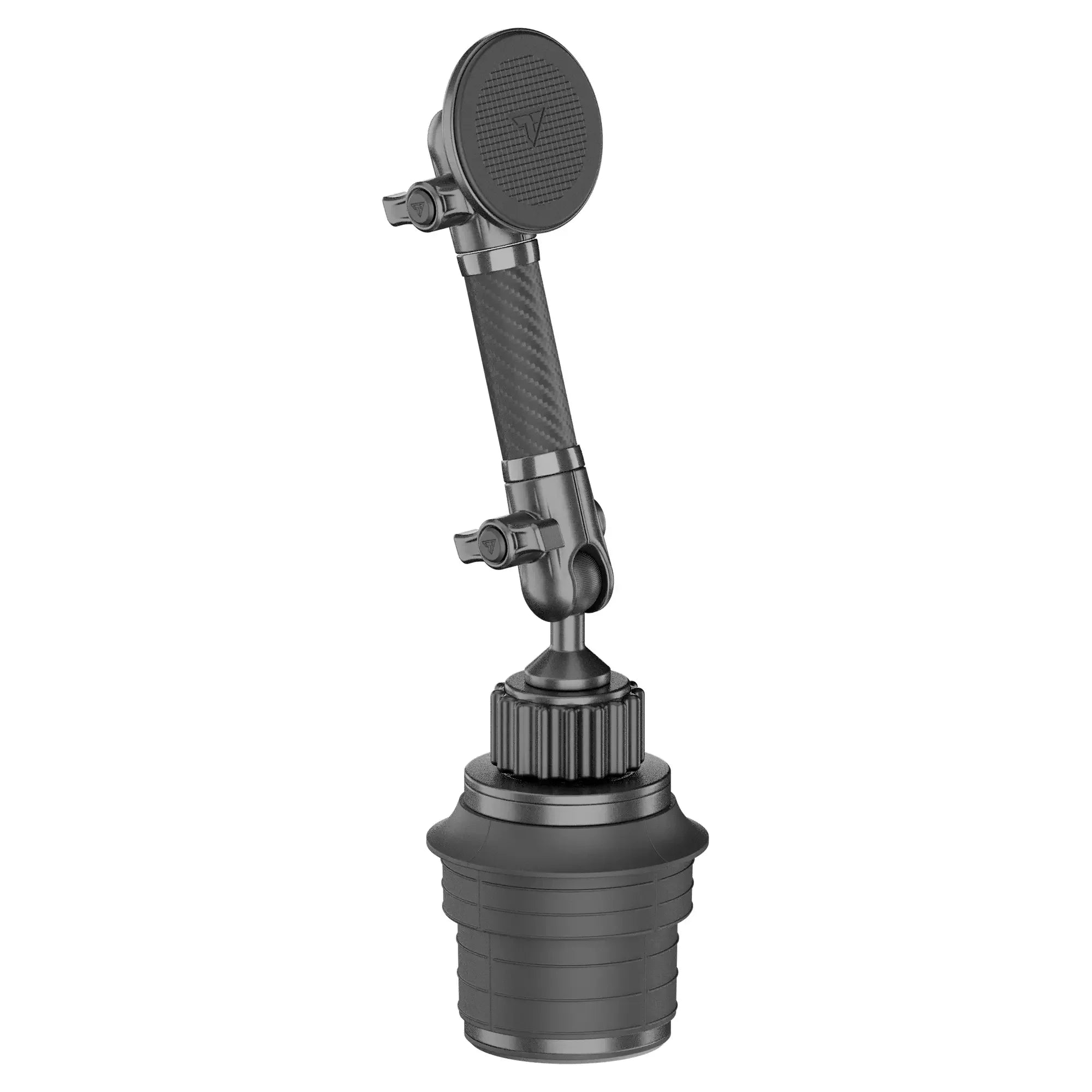 Adjustable black carbon fiber vehicle mount phone holder for overlanding and camping