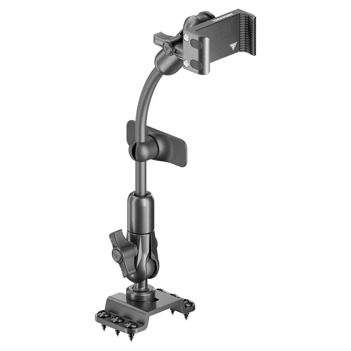 Tackform drill base mount with all-metal phone holder for universal fit