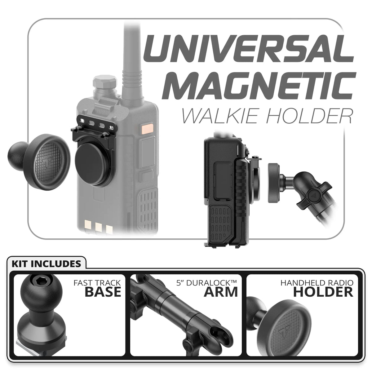 Tackform universal magnetic handheld radio holder with 5 inch DuraLock arm