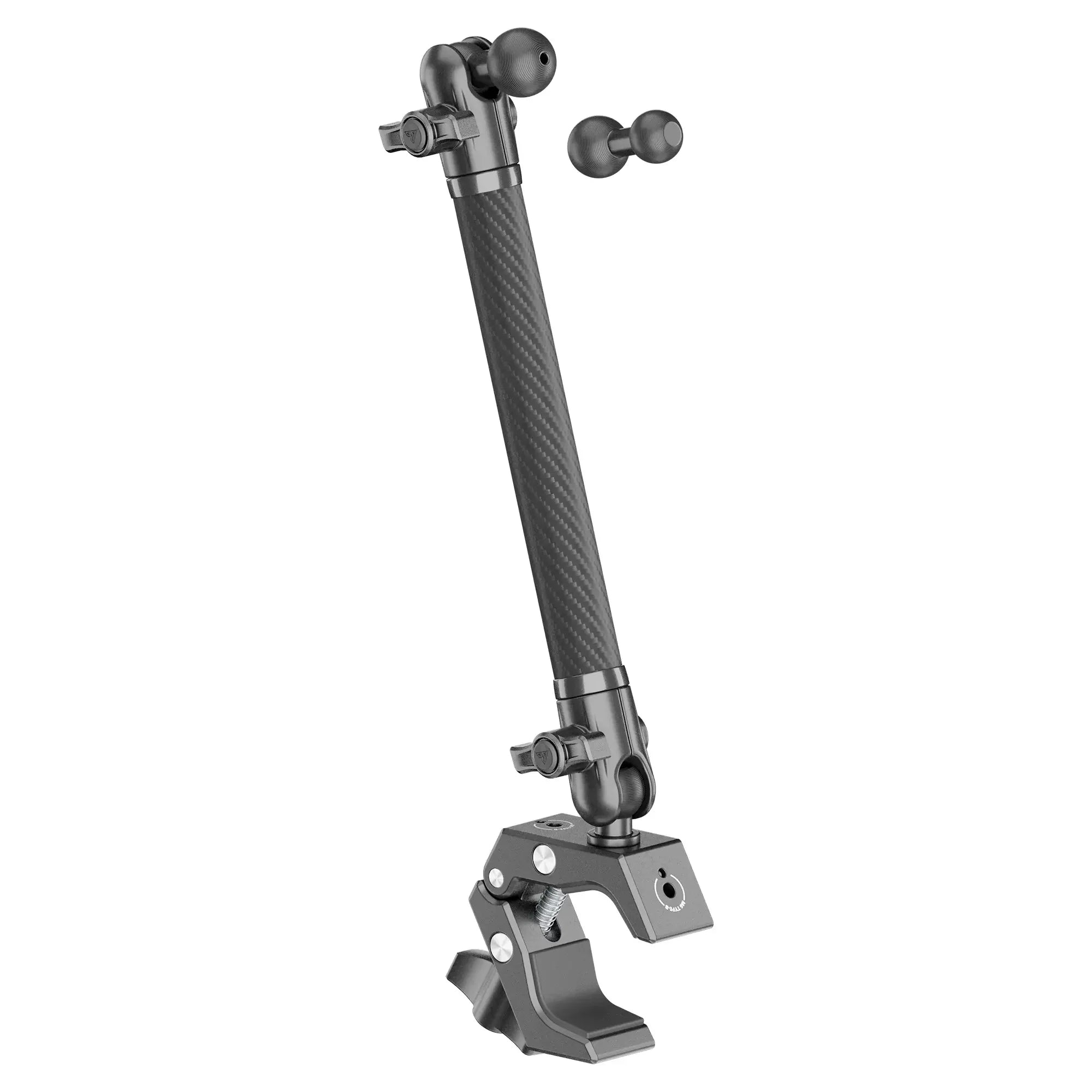 Adjustable carbon fiber mounting arm with clamp for overlanding vehicle accessories