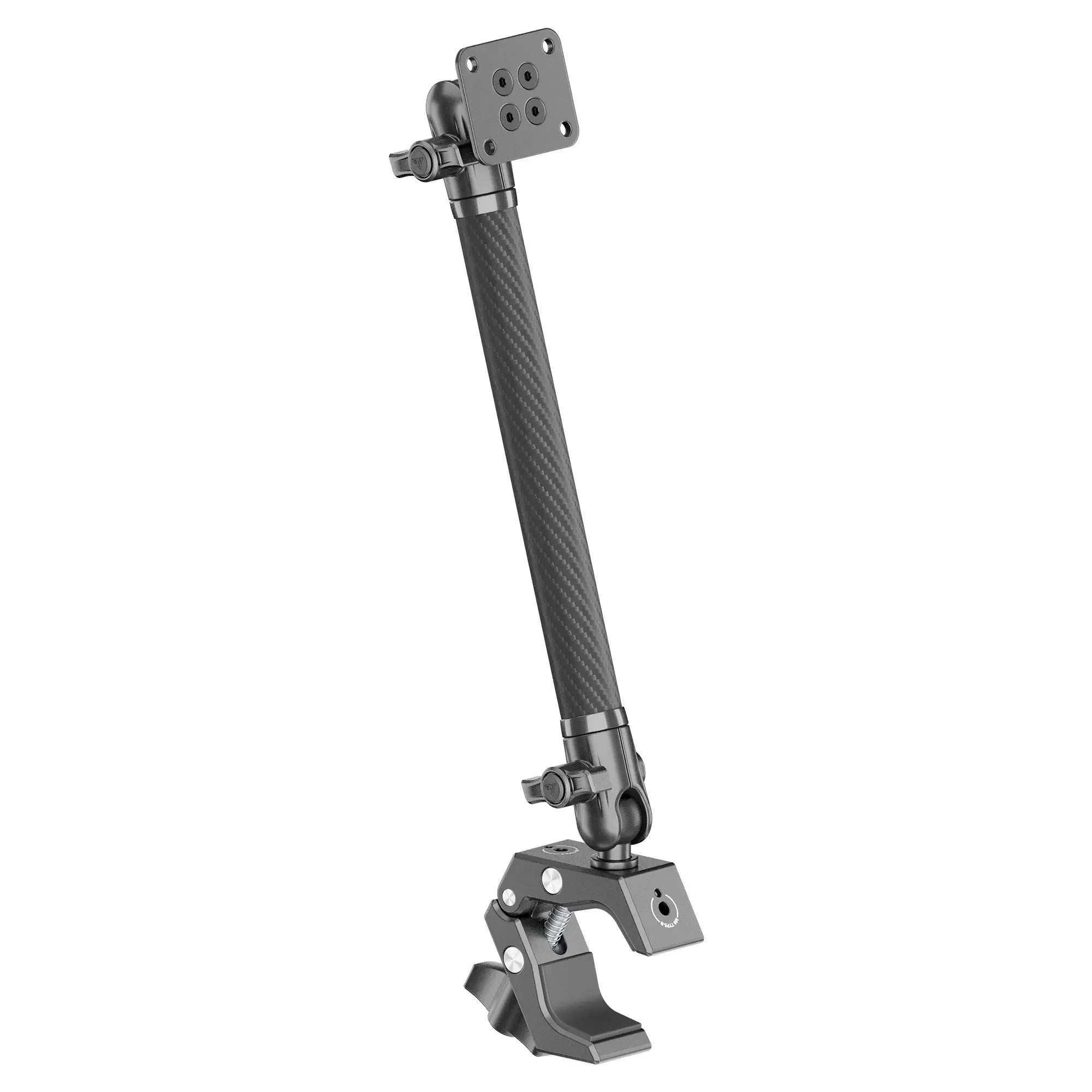 Adjustable carbon fiber mounting arm with clamp for vehicle overlanding gear