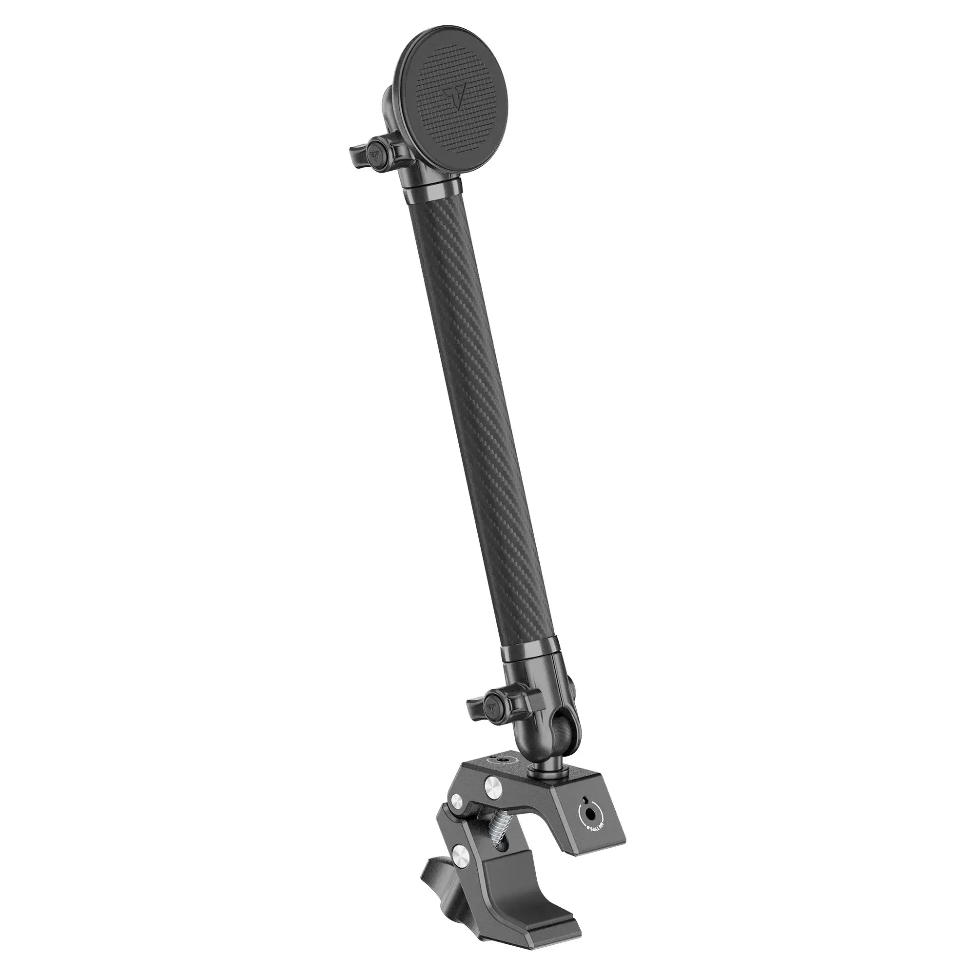 Adjustable carbon fiber vehicle accessory mounting arm with clamp for off-road gear