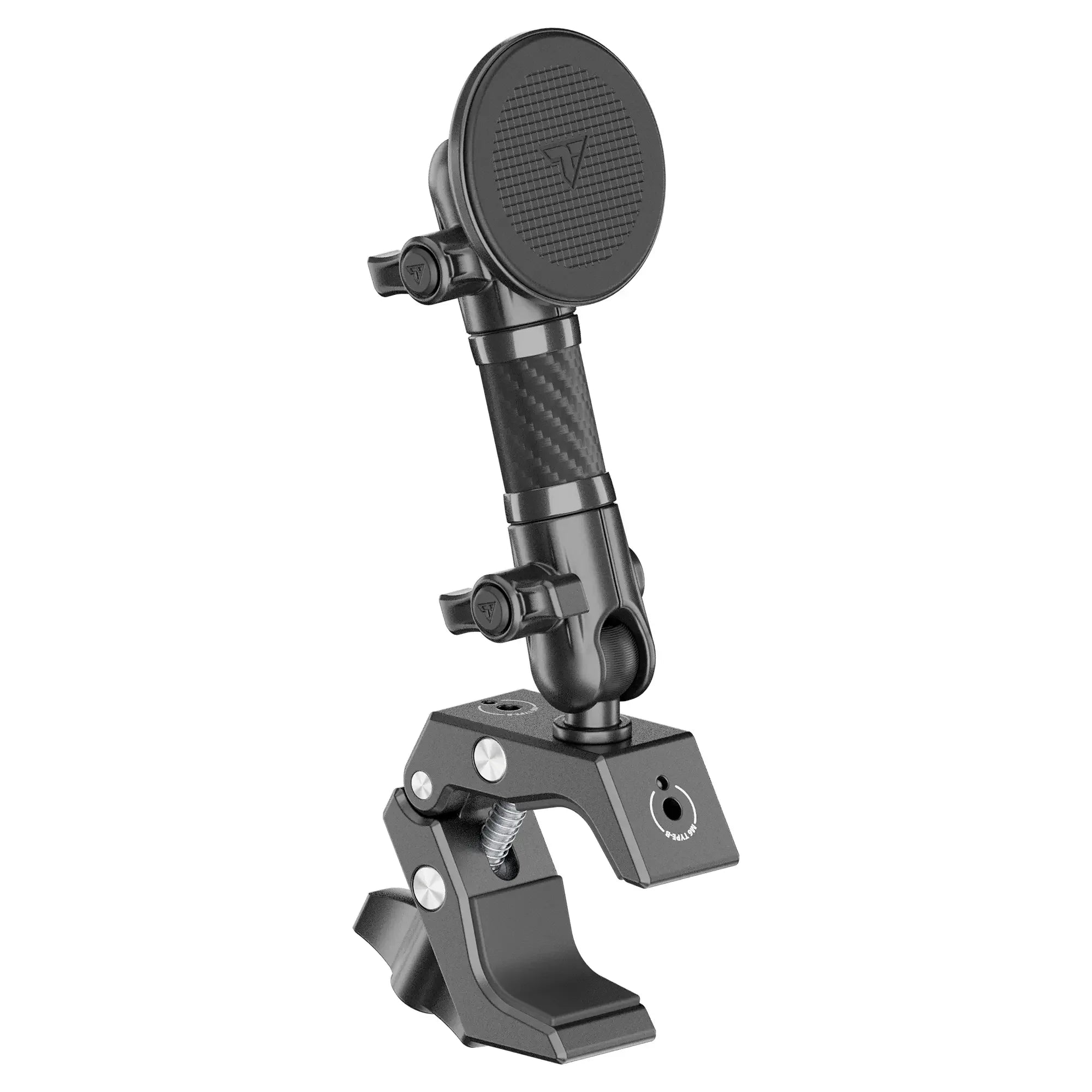 Adjustable black metal magnetic phone mount with clamp for off-road vehicles