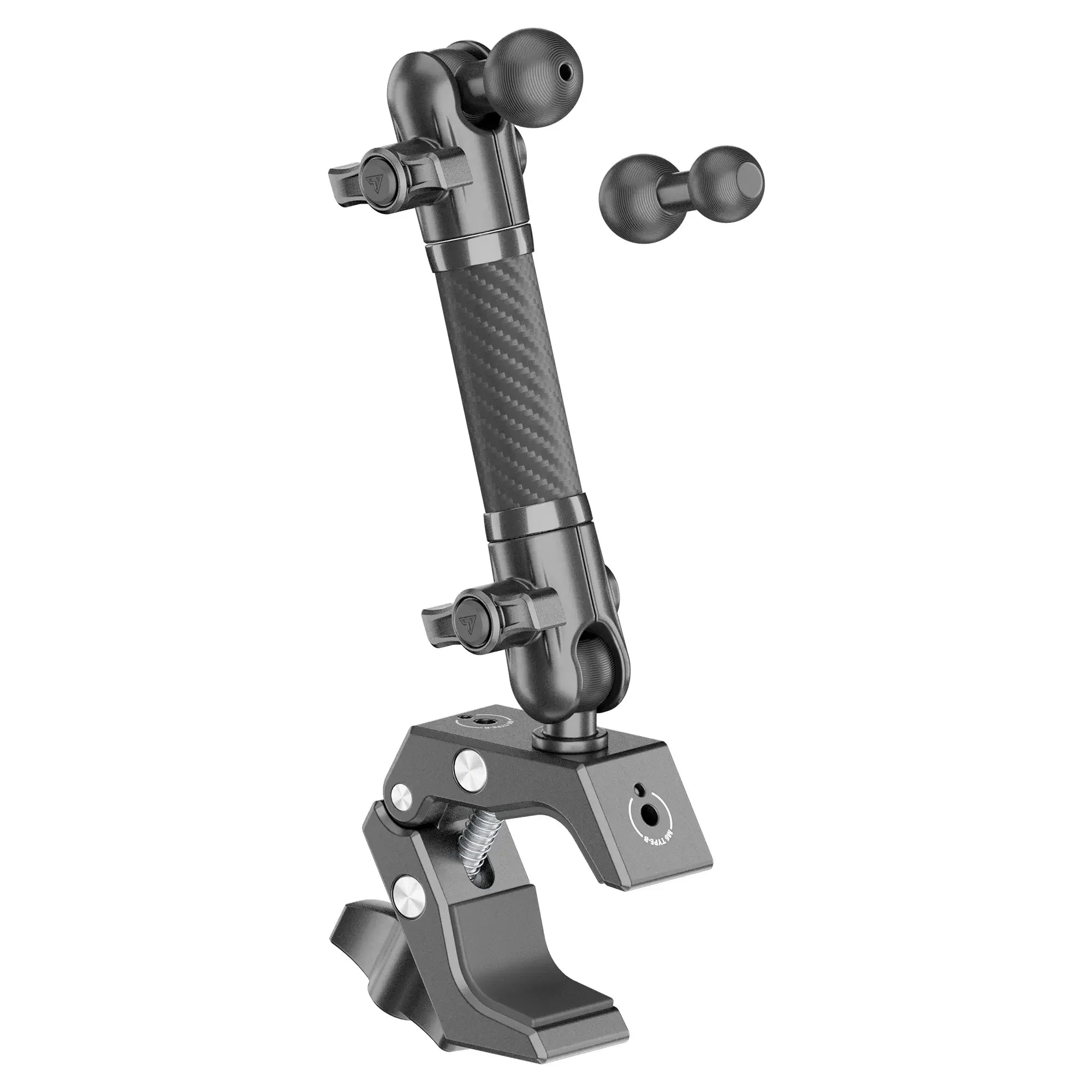 Adjustable carbon fiber mounting clamp arm for overlanding vehicle accessories