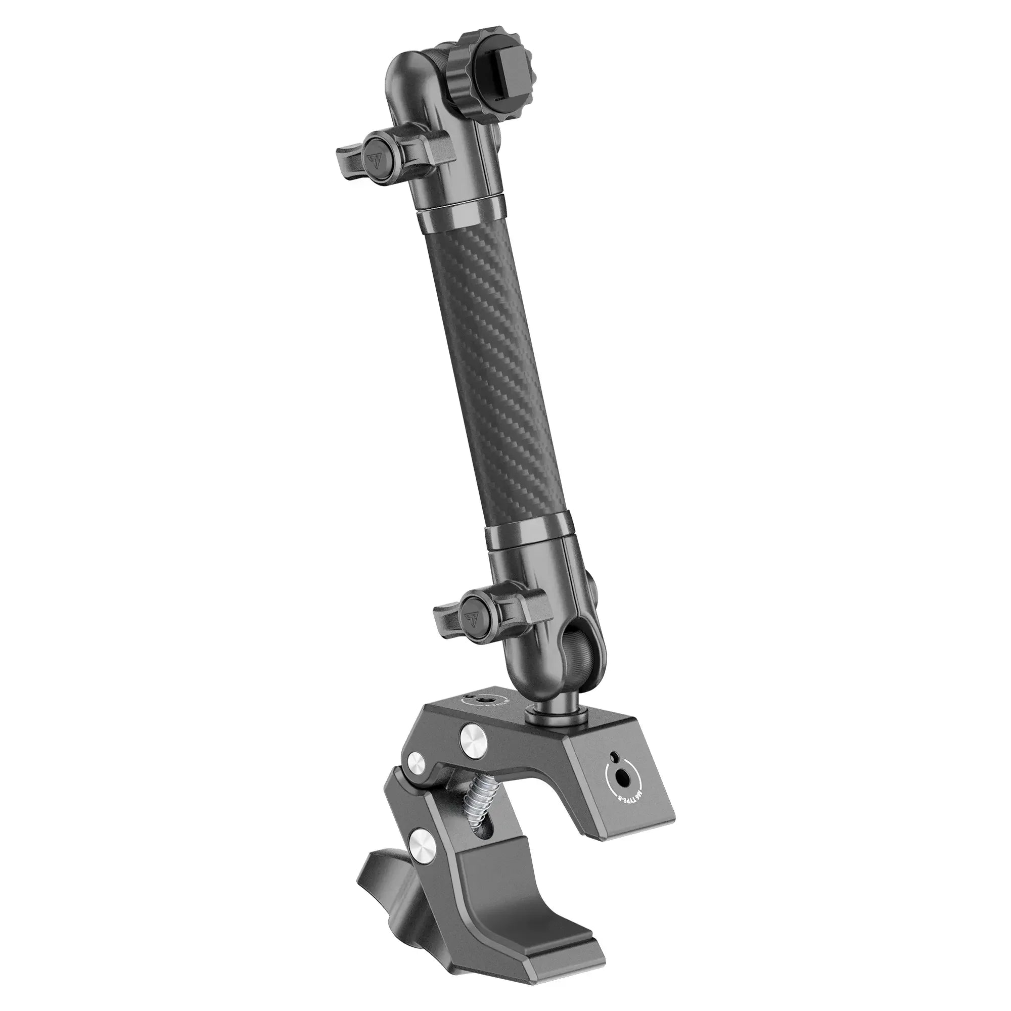 Adjustable carbon fiber clamp mount arm for off-road or overlanding gear setup