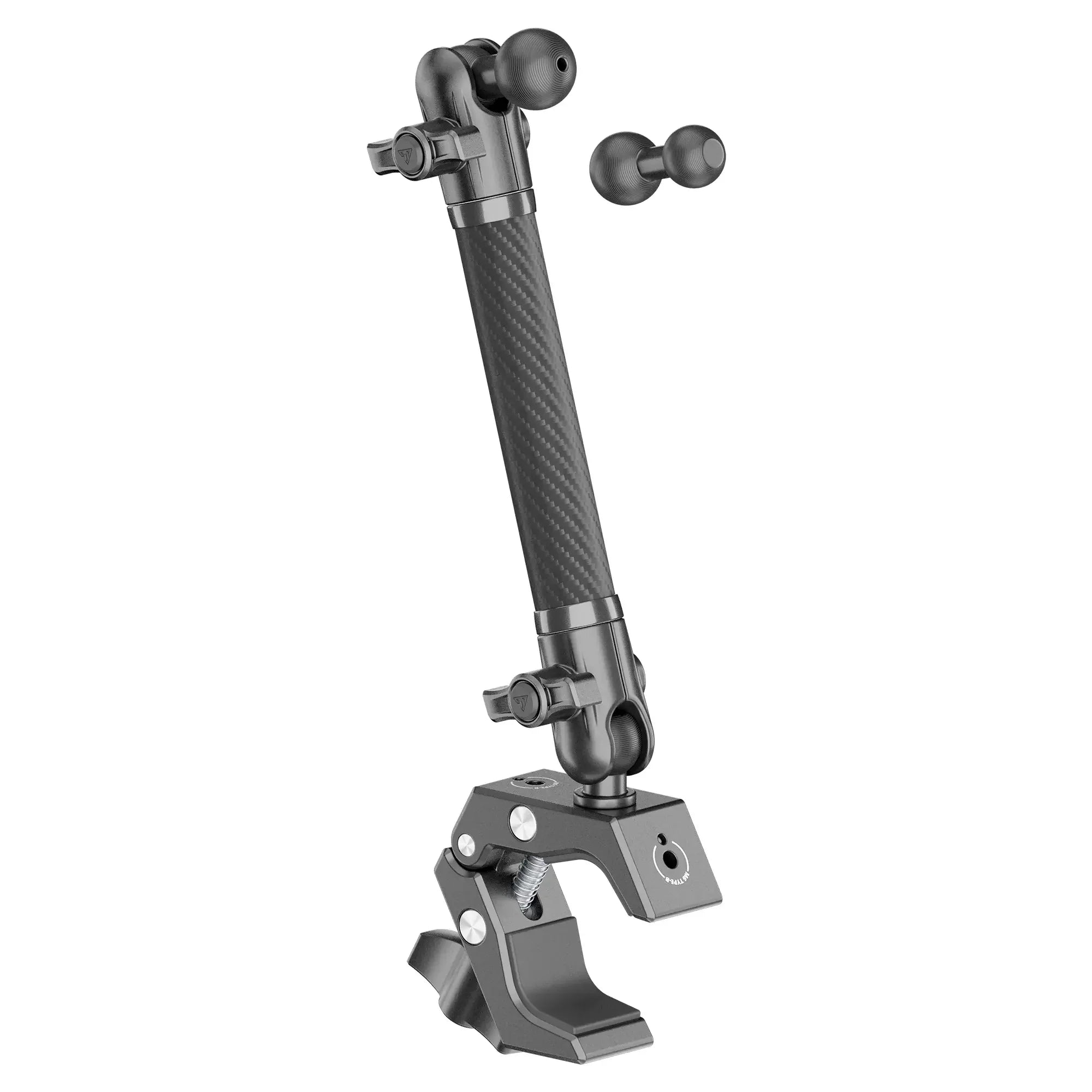 Adjustable metal mounting arm with clamp for overlanding gear and vehicle accessories