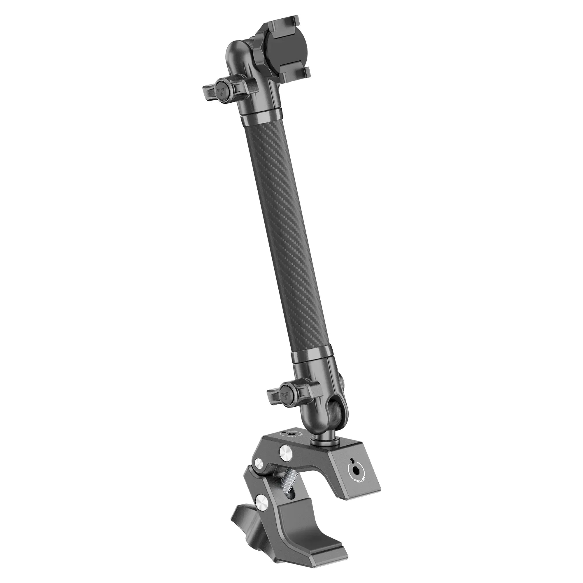 Heavy-duty adjustable mounting arm with clamp for overlanding vehicle accessories