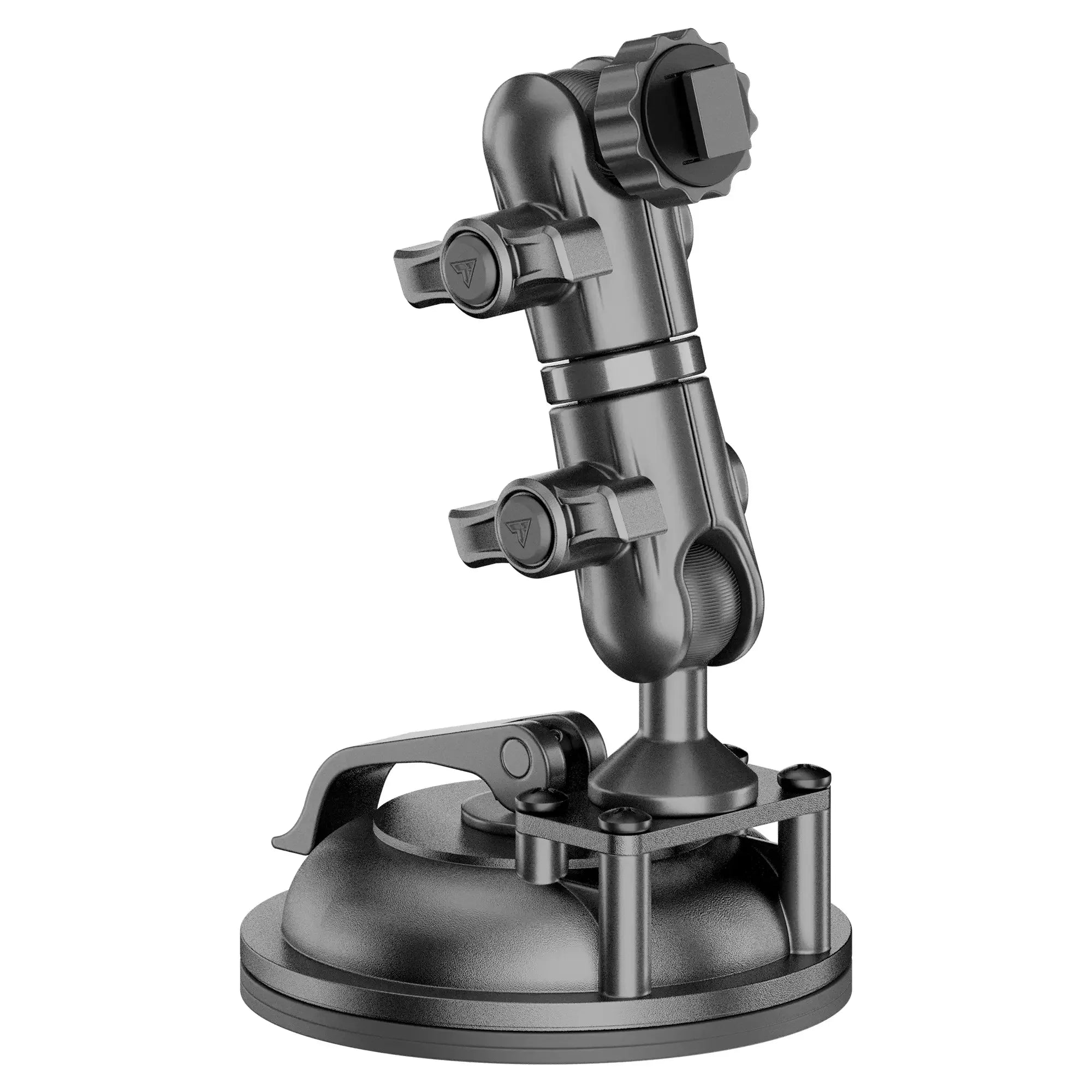 Heavy-duty black suction cup mount with adjustable arm for overlanding vehicle accessories